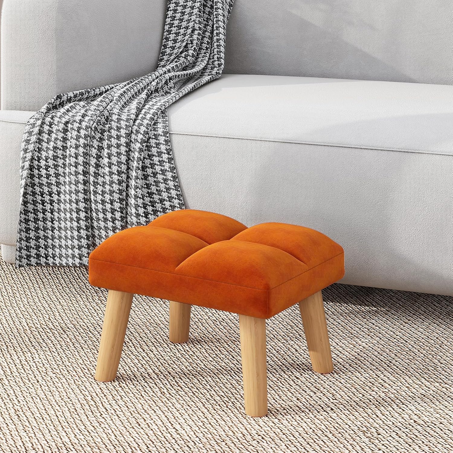 YMYNY Footstool, Small Ottoman Stool Chair, Modern Padded Sofa Seat Foot Rest Stool, Sofa Footrest for Living Room Entryway 15.74" D×11.81" W×10.62" H Orange Color UHBD032J