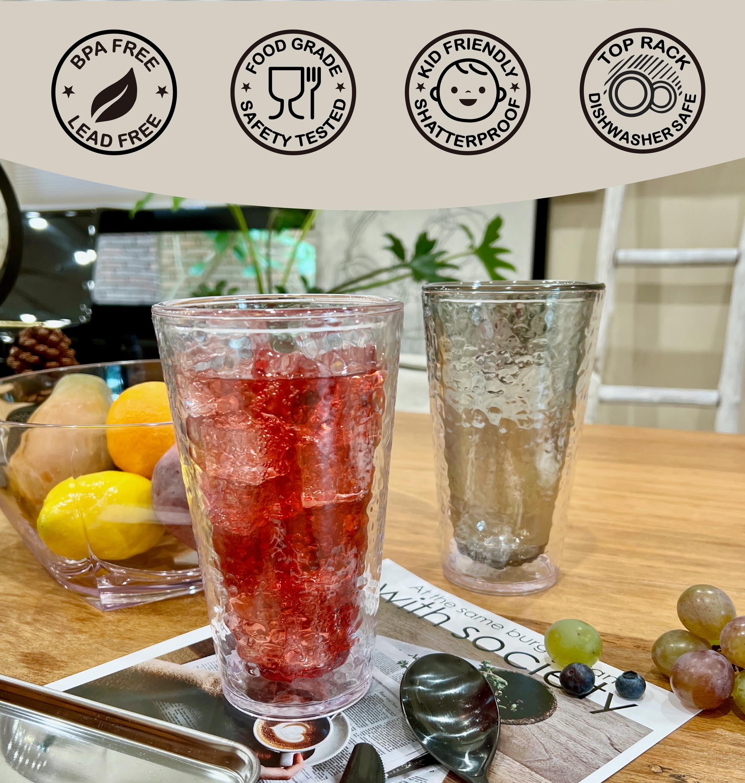 Amazon.com | KLIFA- NICE- 20 oz, Set of 4, Acrylic Insulated Tumbler Set,  Double-wall Drinking Glasses, BPA-Free, Shatter-Proof Plastic Drinkware,  Dishwasher Safe Cups, Clear: Mixed Drinkware Sets