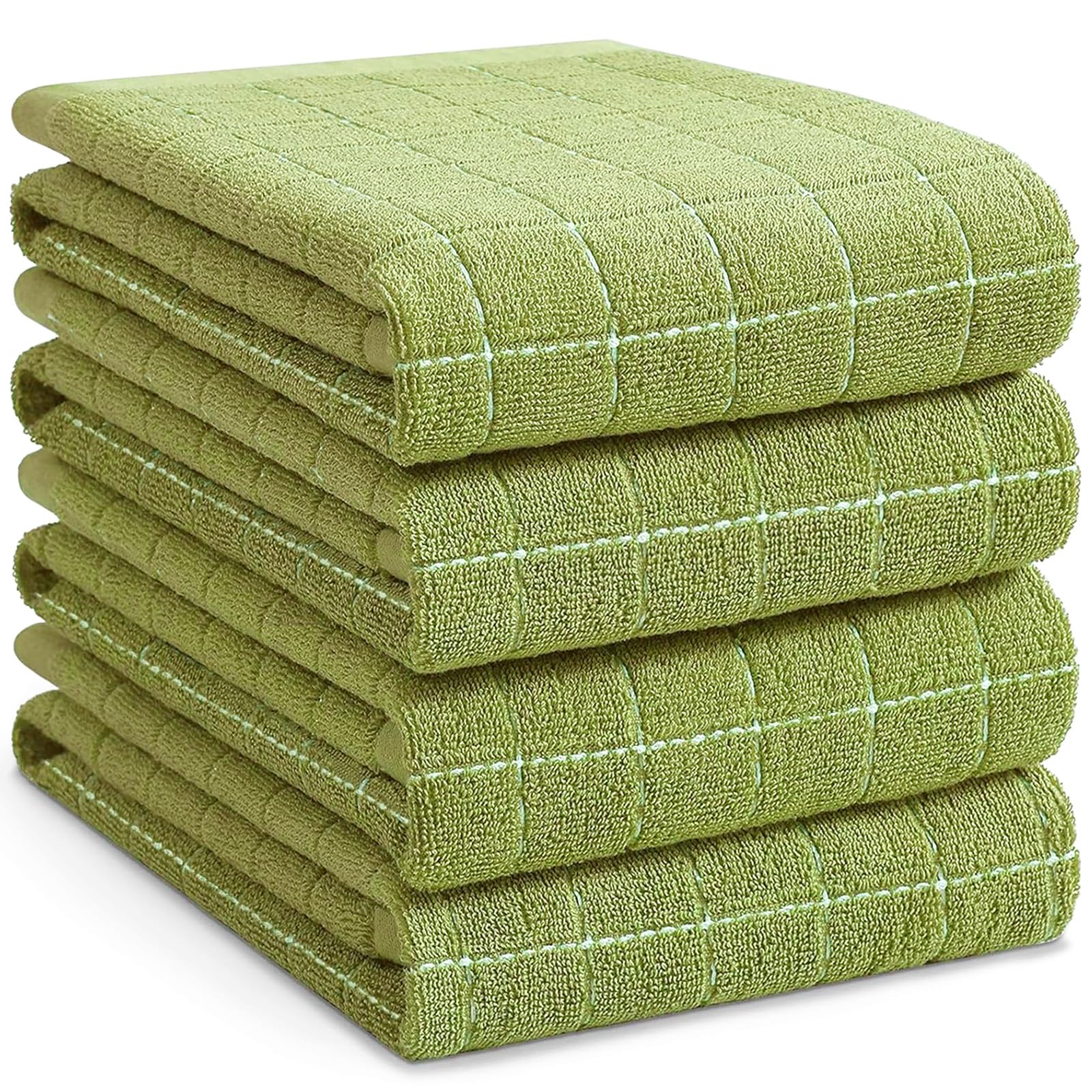 Homaxy 100% Cotton Terry Kitchen Towels, Large 4 Pack, Olive Green | Ultra Soft and Absorbent Dish Towels for Kitchen, Suitable for Drying and Washing Dishes