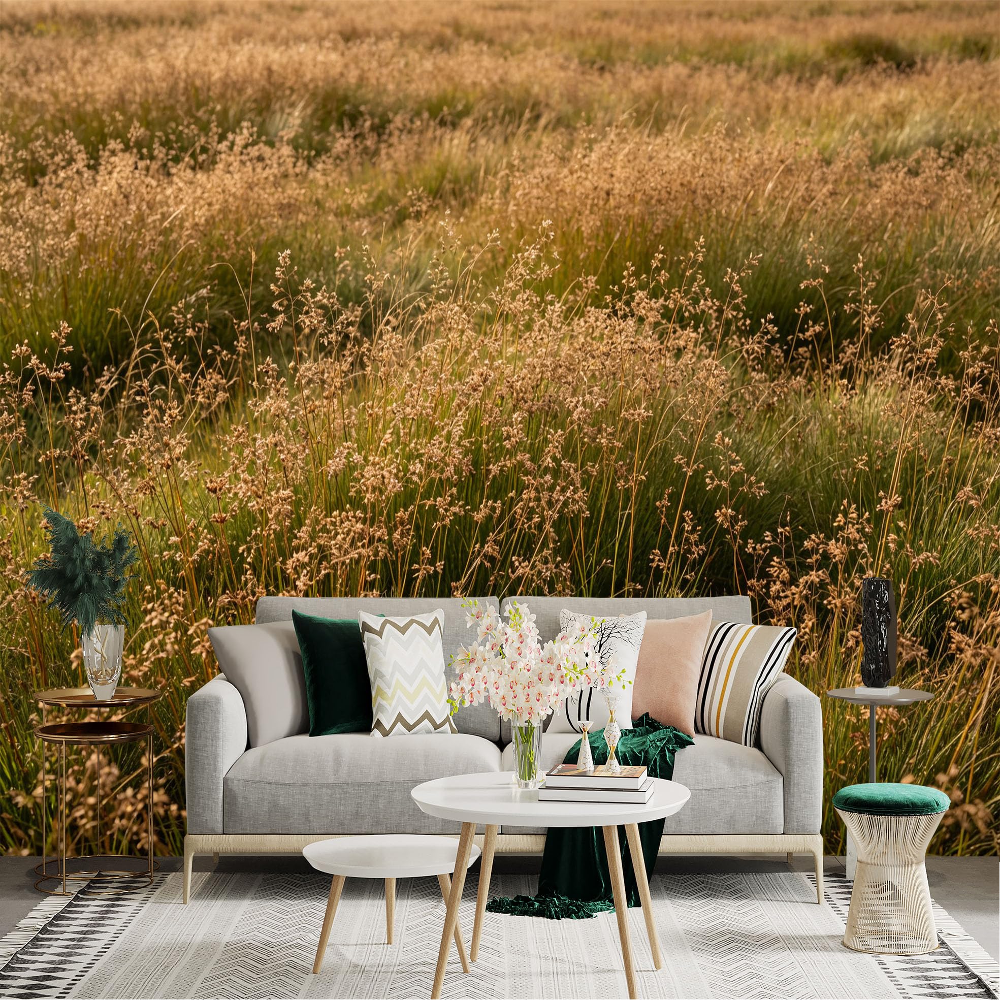 Lnzczhyre Dbh260521098 Custom Size Wall Sticker Mural， Golden Autumn Wild Plants， Meadow Landscape In Sunset， Scenic Nature Background， For Wall Decoration， Peelandstick Wall Decals.