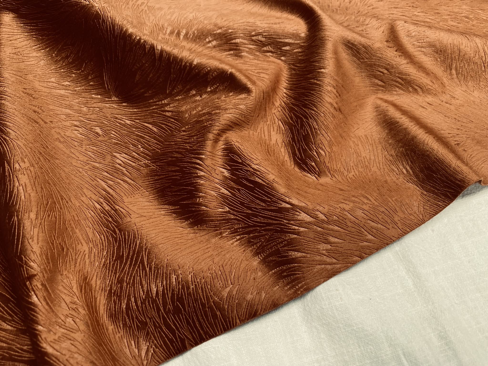 Lushfabric Copper Terracotta Embossed Velvet Fabric Super Soft Velour Material Home Decor Curtains Upholstery Dressmaking - 150 Cm Wide (Sold By The Metre) (Copper Terracotta)