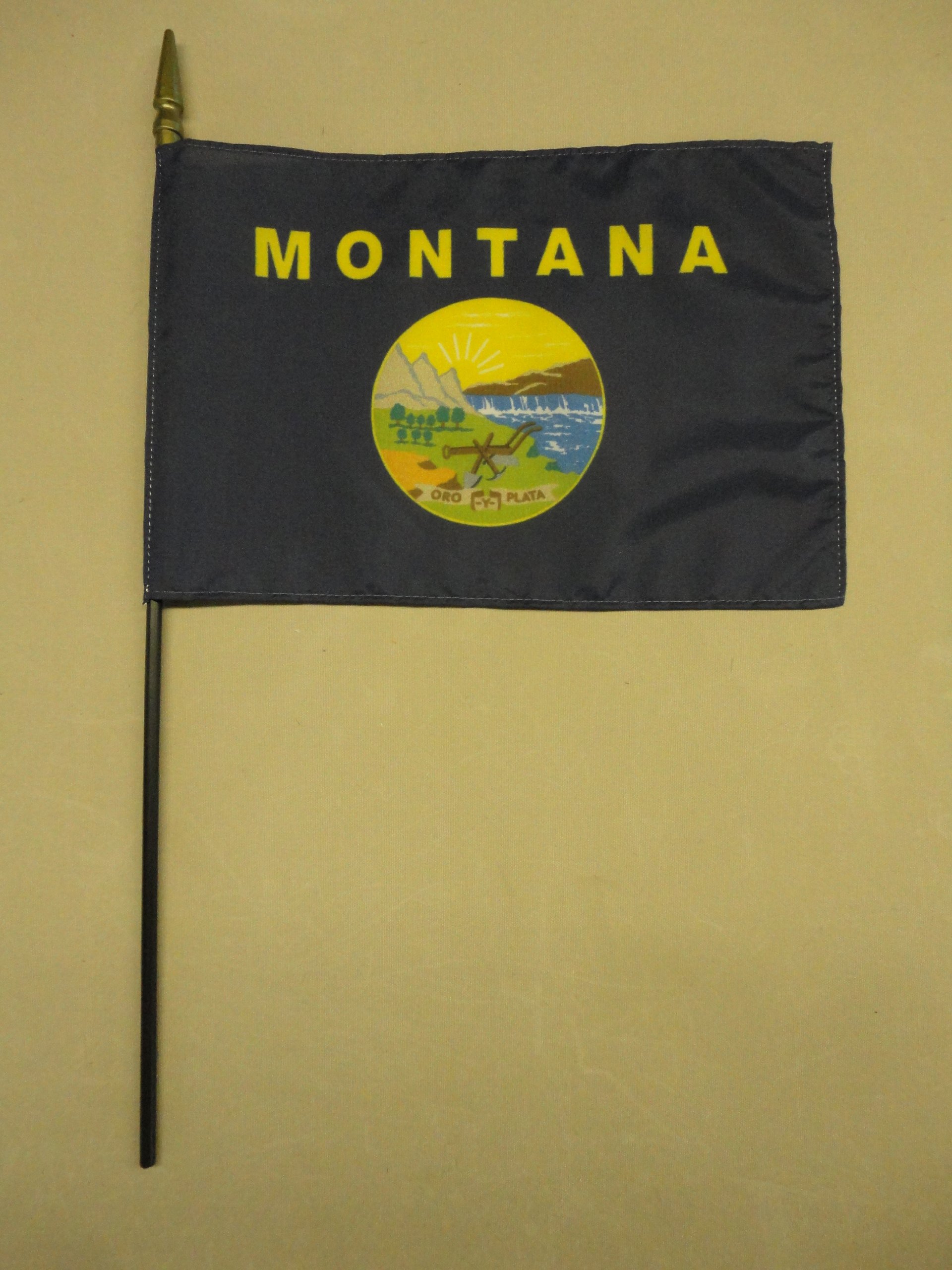 EMPIRE Montana State Hand Held Desk Table Top Polyester Flag 8" X 12" on 18" Black Wood Staff with Gold Spear Tip (6 Pack)
