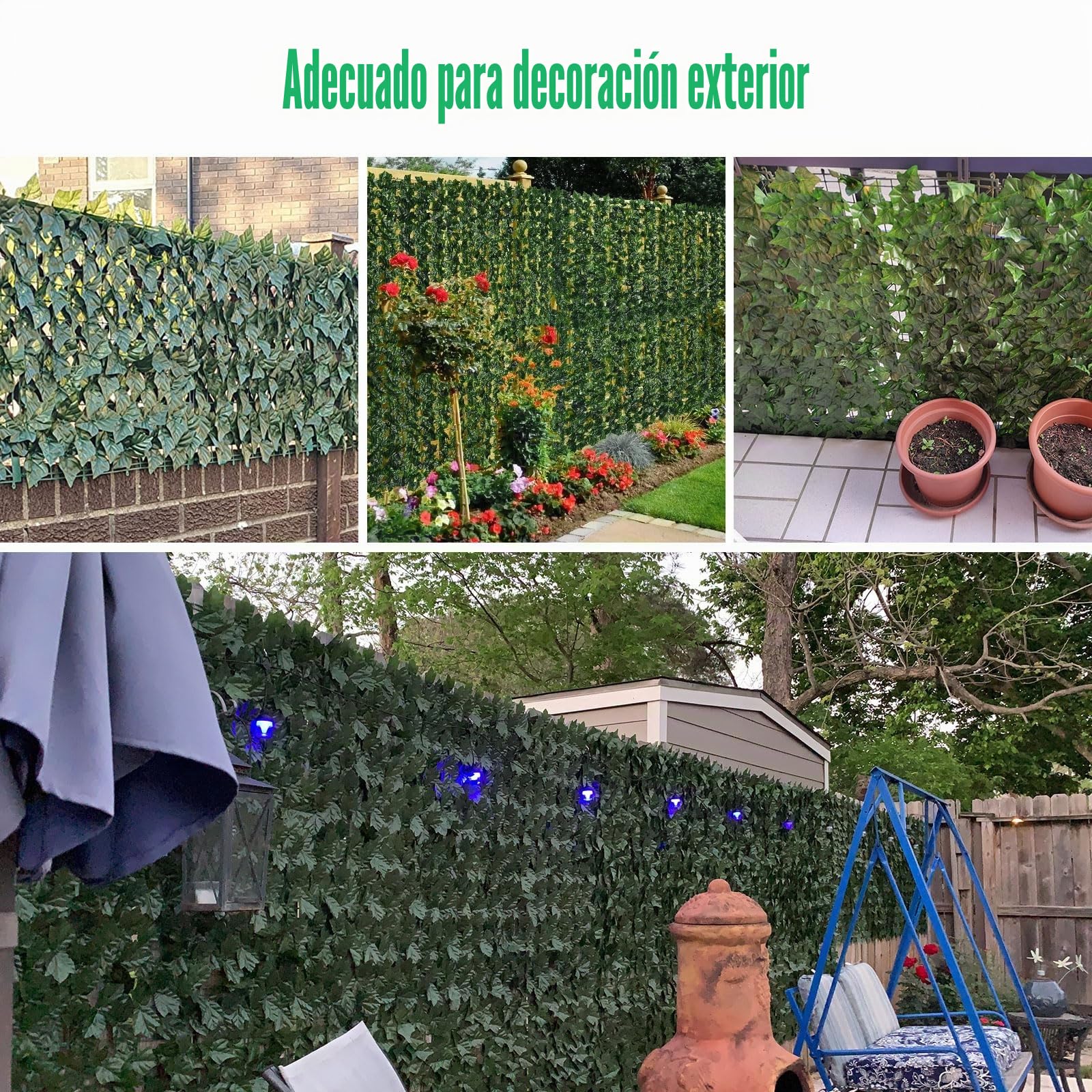 Rollo de valla de hiedra artificial, rollo de seto artificial de 3 m x 1 m, pantalla de privacidad para jardín, balcón, exteriores