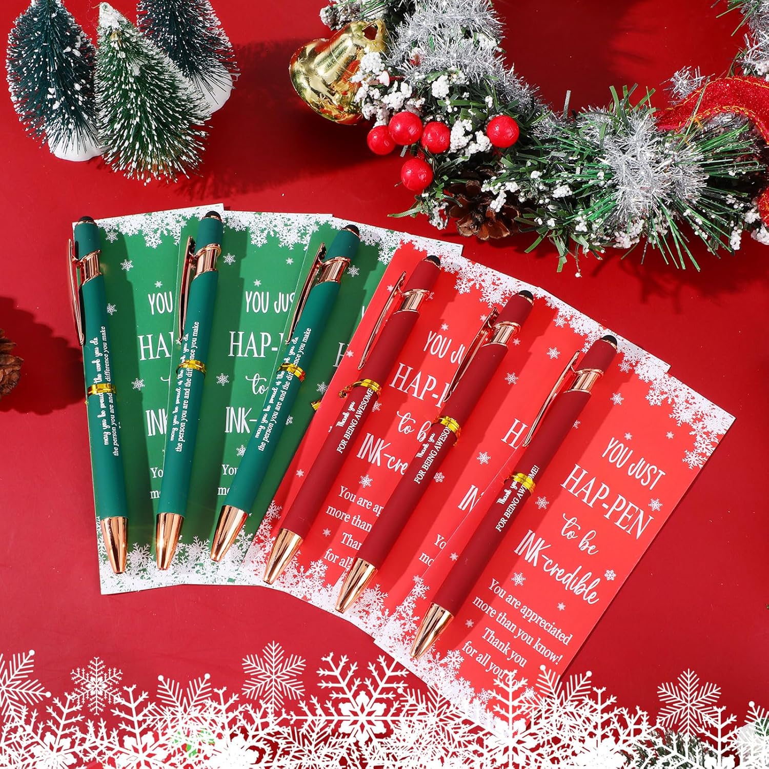Sayglossy 24 Set Employee Appreciation Gifts Bulk Thank You Motivational Ballpoint Ink Pens with Inspirational Cards for Christmas Office School Team Coworker Staff Teacher Students(Red Green)