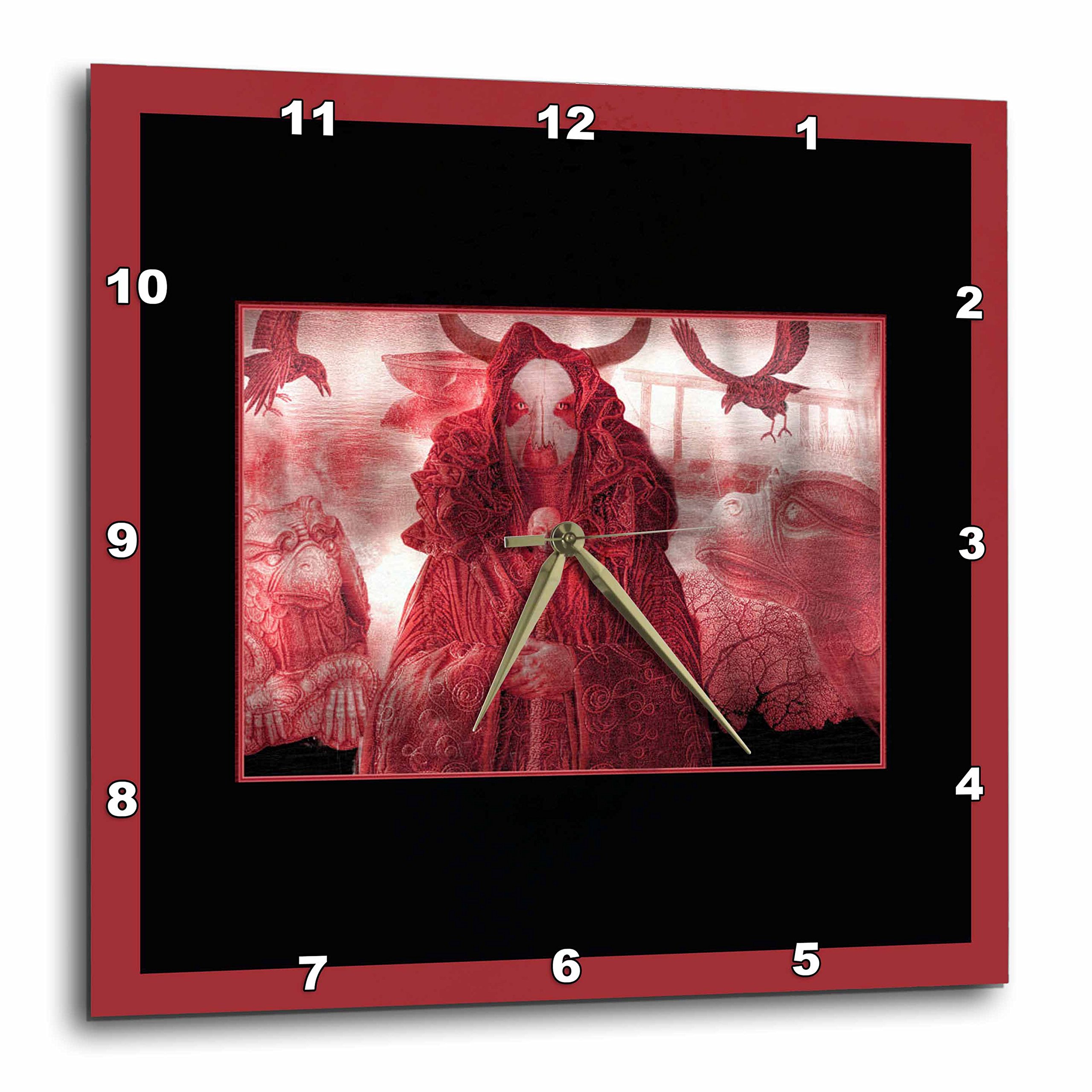 3dRose dpp_22323_1 DEMON MASTER Demon Demonic Skull Master Dark Gargoyles Crows Fantasy DarkFantasy Wall Clock, 10 by 10-Inch