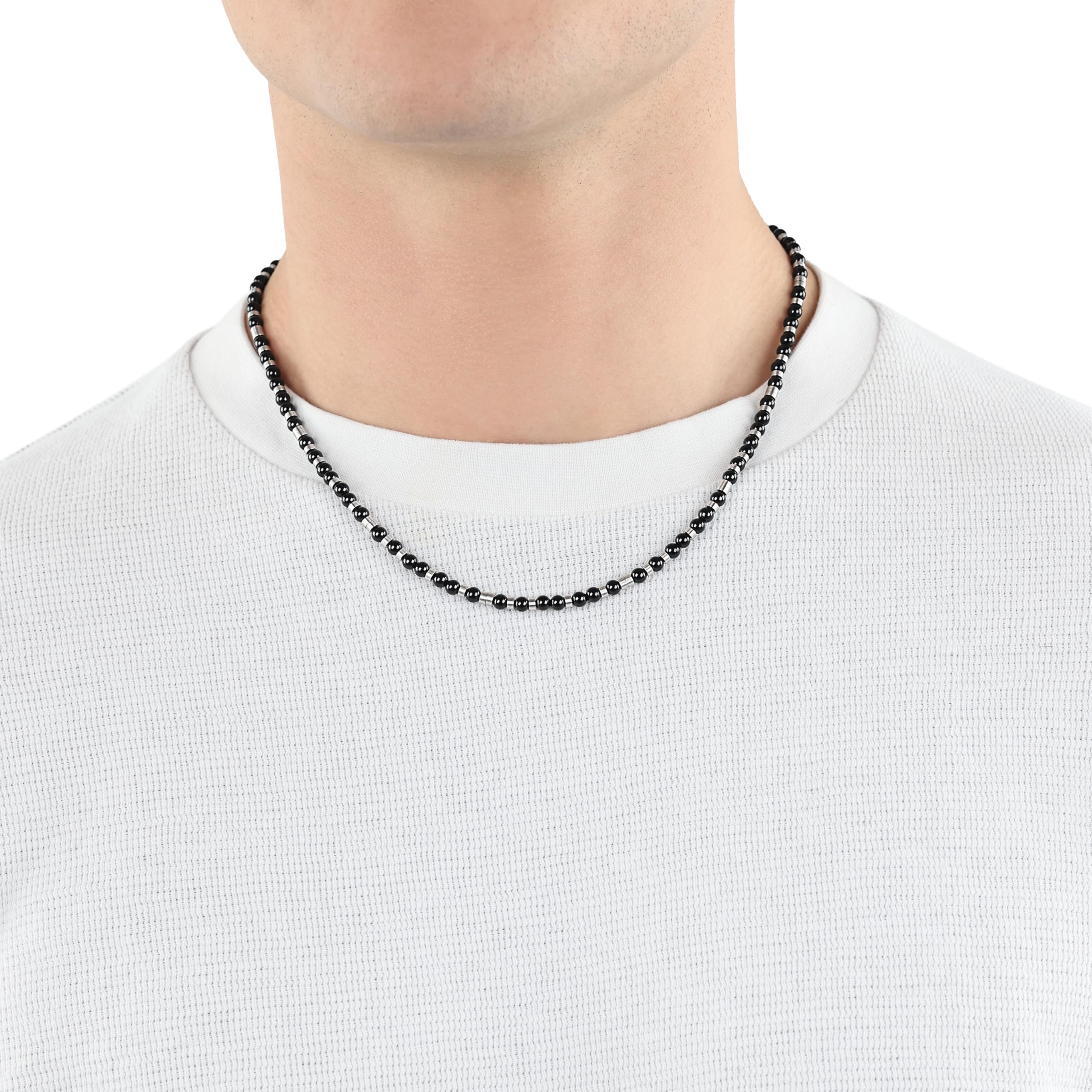 s.Oliver Halskette Edelstahl Herren Halsschmuck, mit Achat, 46+5 cm, Schwarz, Kommt in Schmuck Geschenk Box, 2031485 – Ansicht 2
