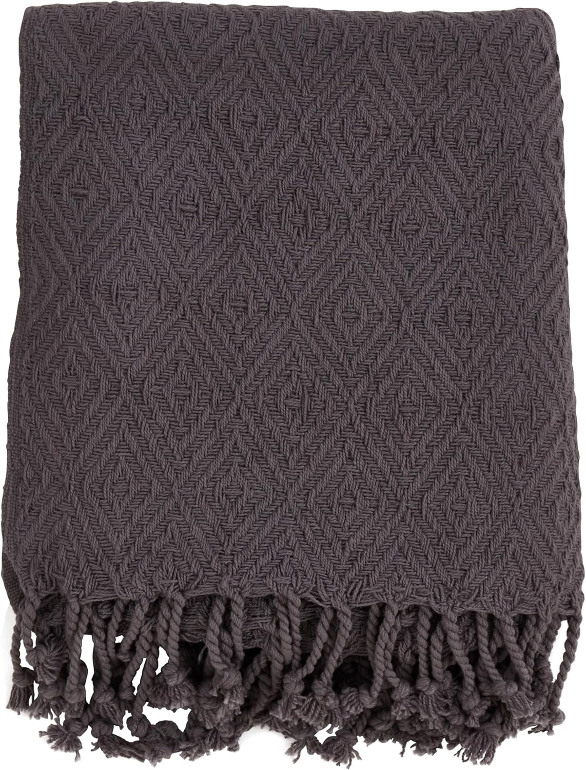 SARO LIFESTYLE Cotton Diamond Weave Throw with Tasseled Trim