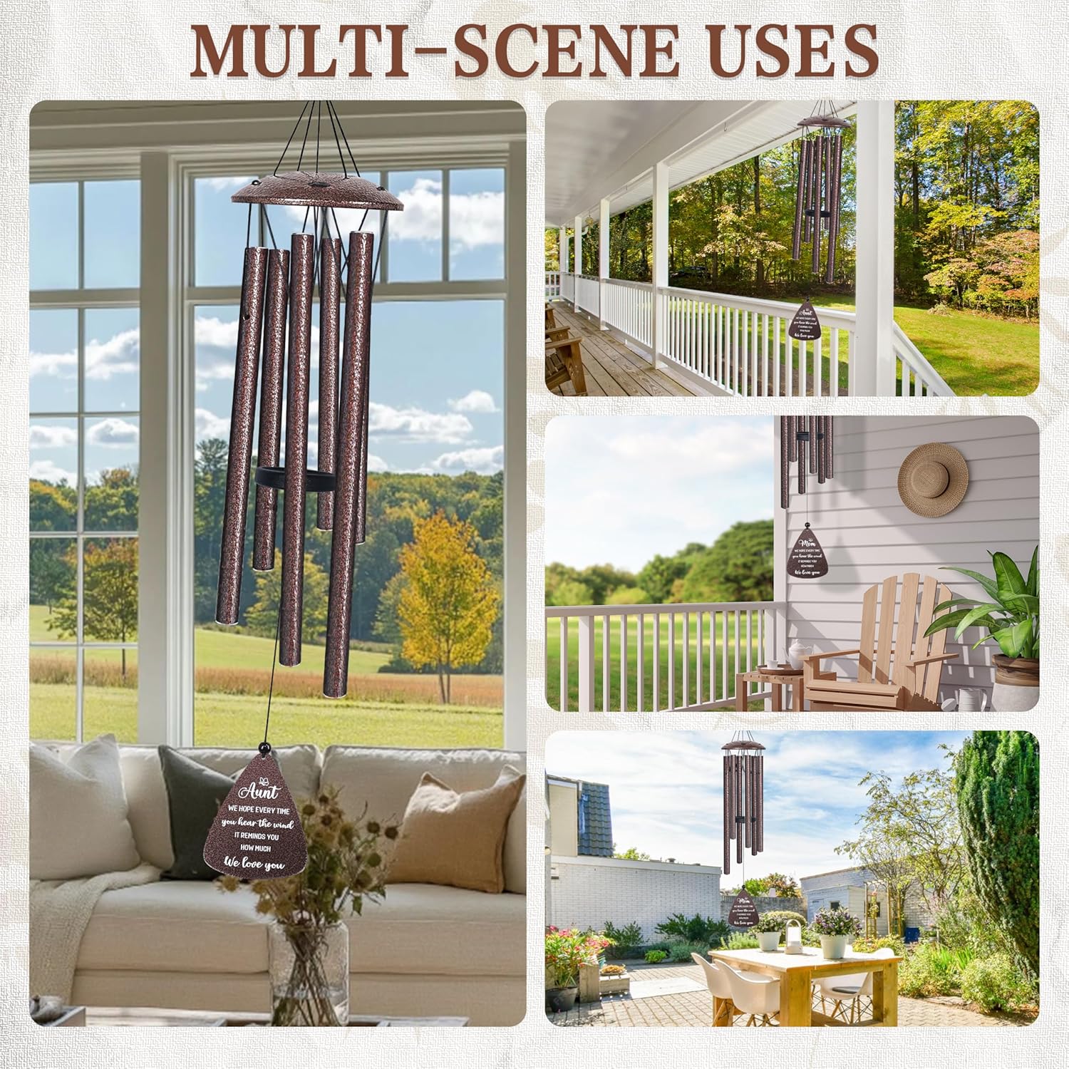 Aunt Gifts, 32" Bronze Wind Chimes, Birthday Gifts for Auntie from Niece Nephew, Auntie Gift Ideas, Best Aunt Ever Gift for Women Birthday Christmas Mother's Day, Home Decor - Image 7