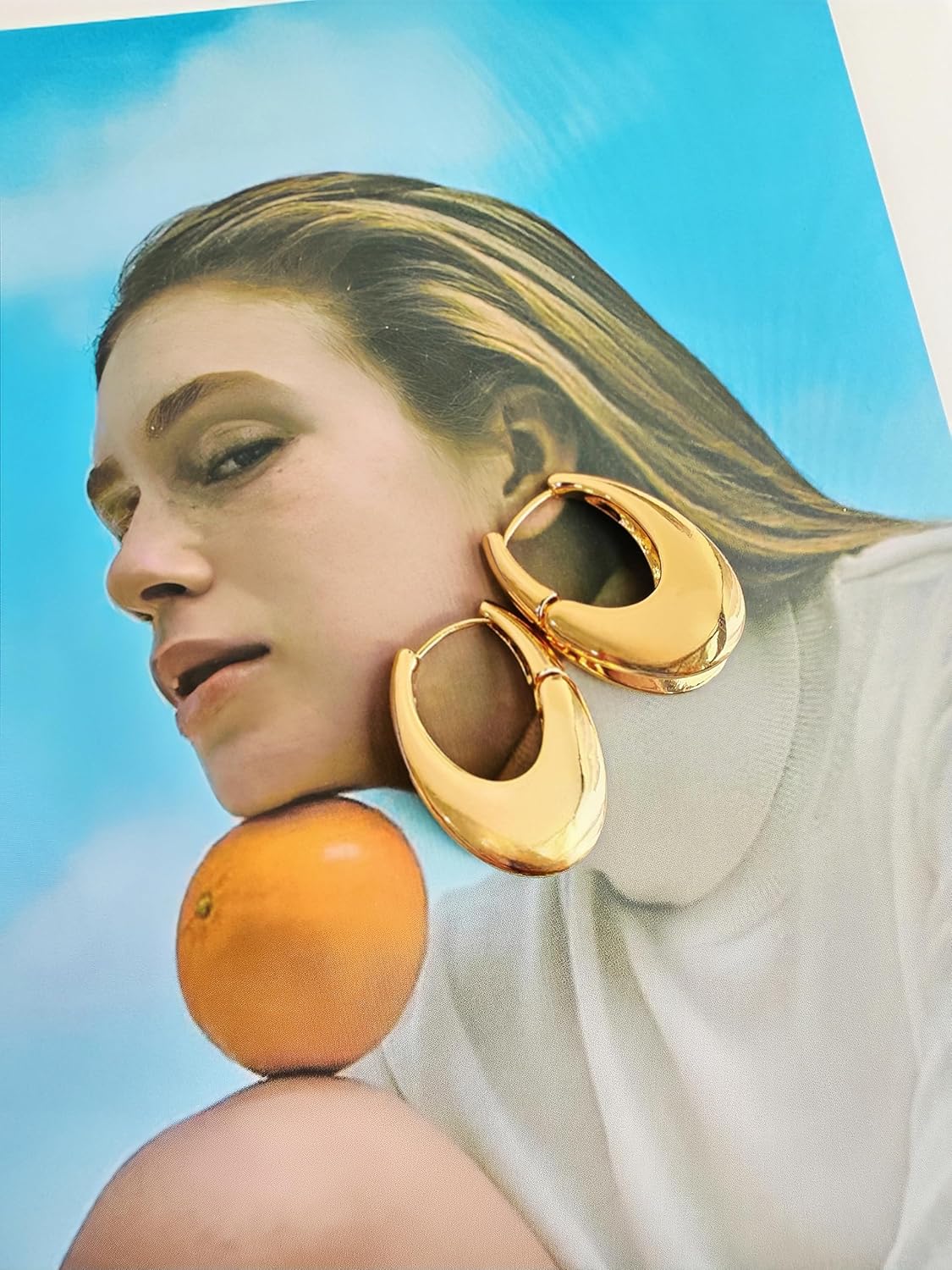 Gold Plated Oval Hoop Earrings, Chunky Statement Design, Classic Huggie Style - Image 2