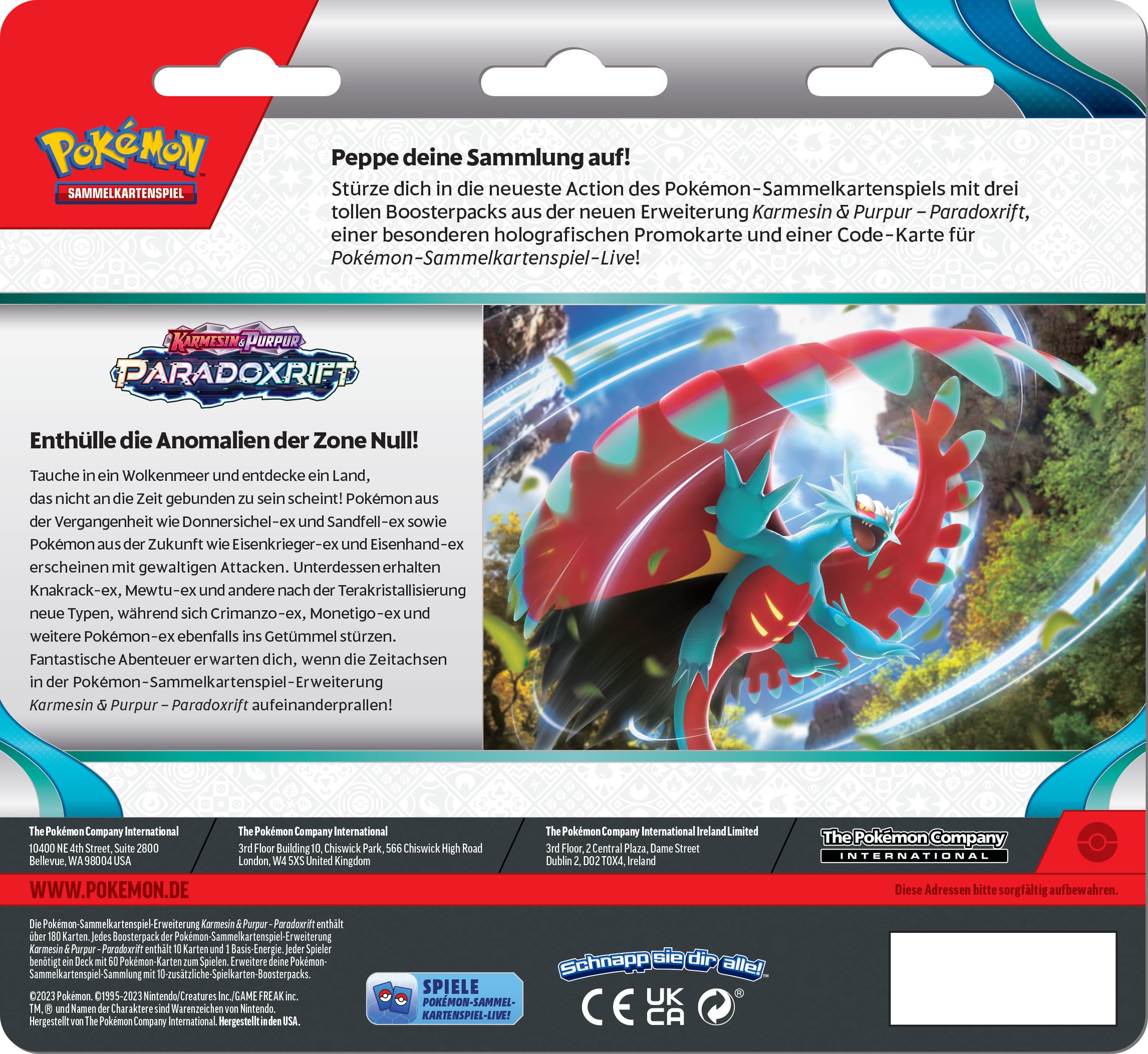 Pokémon-Sammelkartenspiel: 3er-Pack (Cryospino) Karmesin & Purpur – Paradoxrift (3 Boosterpacks & 1 holografische Promokarte)