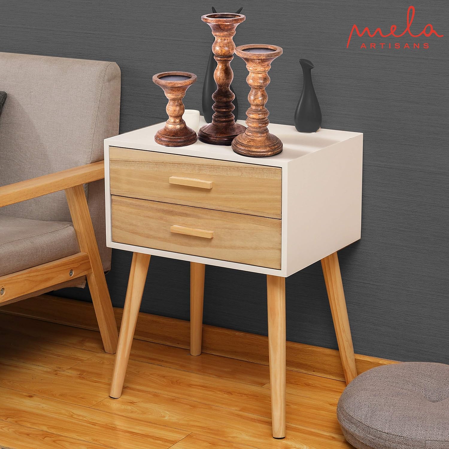 Rustic Wood Candle Holders, Set of 3 – Hand Carved Decorative Candle Holders for Living Room, Table Centerpiece, ATOP a Mantle – Natural Mango Wood Candle Holders Medium Polish Finish - 6", 9", 12" : Home & Kitchen