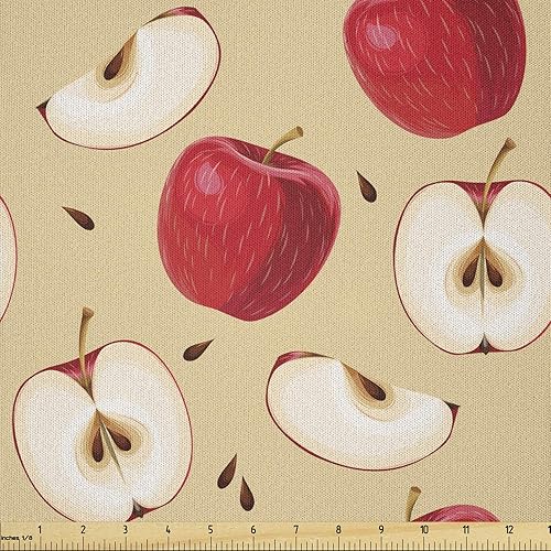 Ambesonne Apple Fabric by The Yard, Fresh Fruit Slices ed Backdrop Pie Ingredients Vegetarian Way of Life, Microfiber Fabric for Arts and Crafts