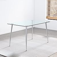 Vista 8 de Mesa de comedor rectangular moderna y minimalista de cristal para 4 y 6 personas con mesa de vidrio templado de 0.31 pulgadas y patas de metal