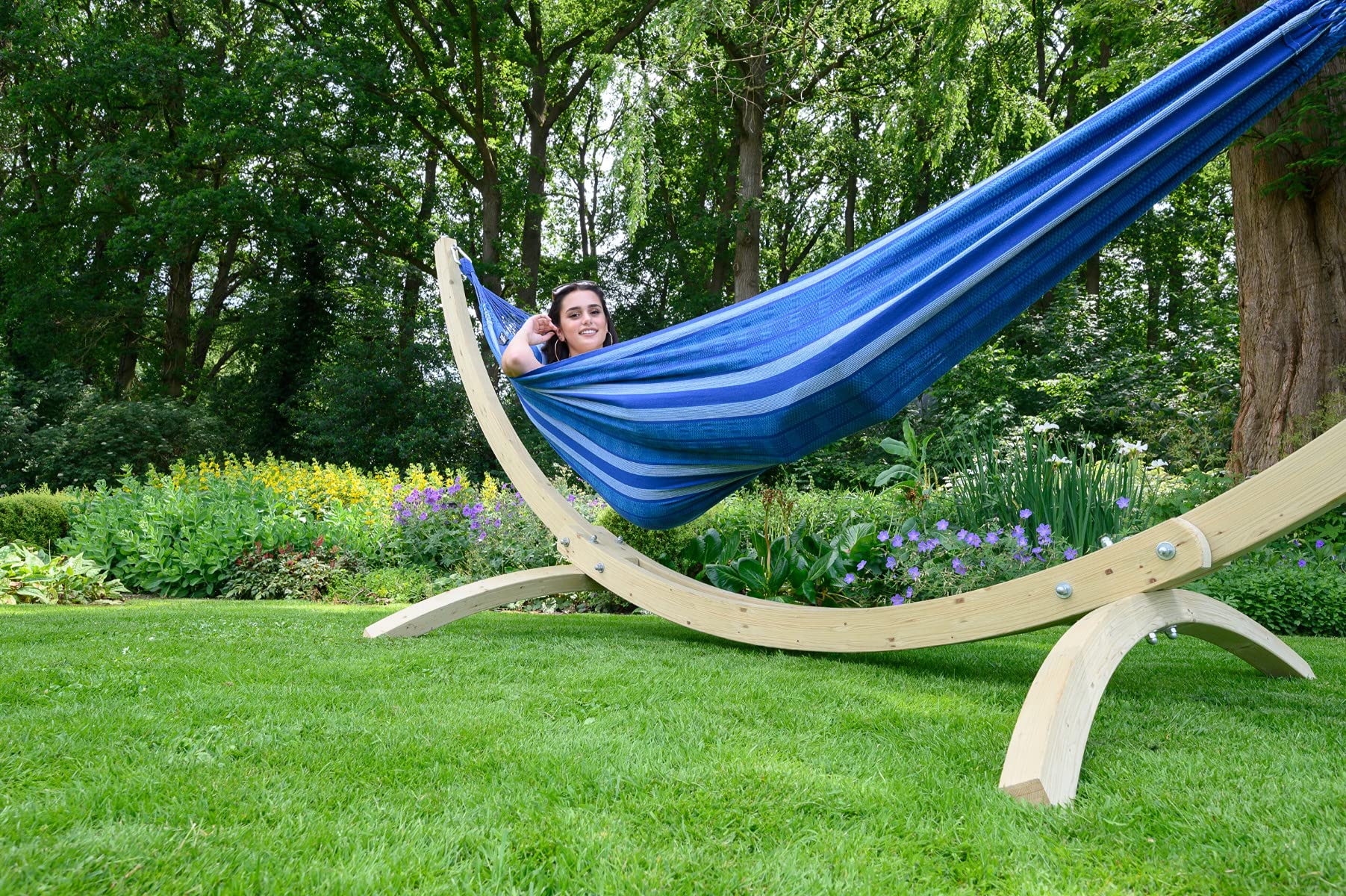 Tropilex Hamac de Jardin Exterieur | Hamac Double Camping Randonnée 2 Personnes | Capacité 180 kg Colombien | Fabriqué à la Main | Style Retro Chill Bleu 350 cm