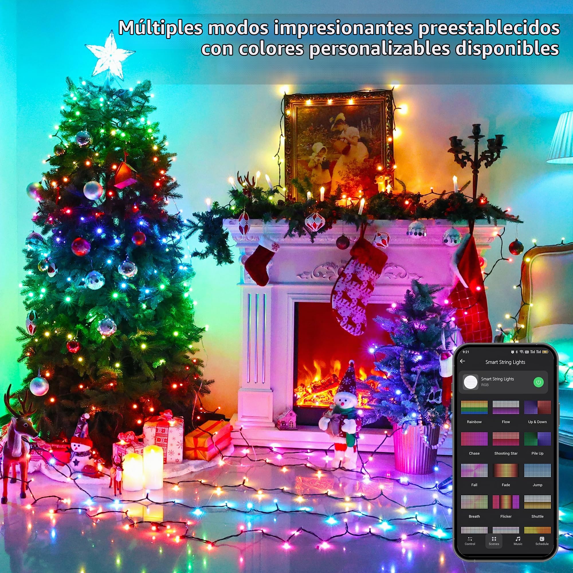 BrizLabs Luces Navidad Inteligente Exterior, 20M 200 LED RGB Cadena de Luces Árbol Navideña Interior Guirnalda de Luz Decoración para Jardín Fiesta, Control de App, Compatible con Alexa y Google Home