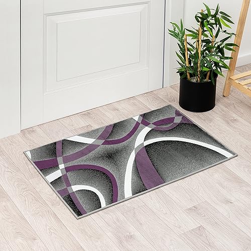 2305Alfombra abstracta moderna roja, negra, y beige, Sintético, Púrpura
