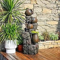 FountJoy 45.67" 5-Tier Cascading Water Fountain with Planter Pot & LED Lights - Indoor Outdoor Patio Garden Decor