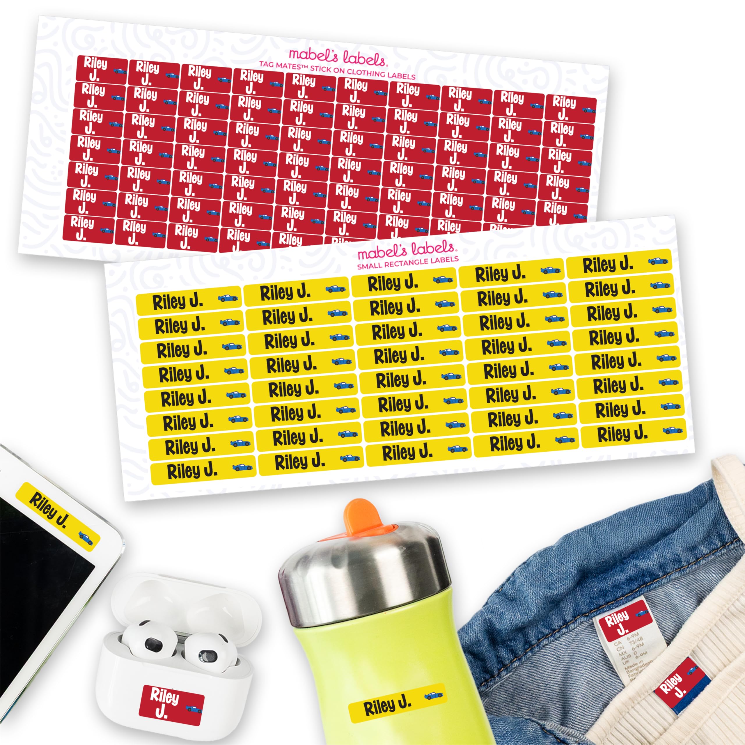 Mabel’s Labels Personalized Name Labels Multi-Purpose Value Pack – 110 Custom Laundry-Safe, Waterproof Kids’ Name Labels for School, Clothing, Camp,