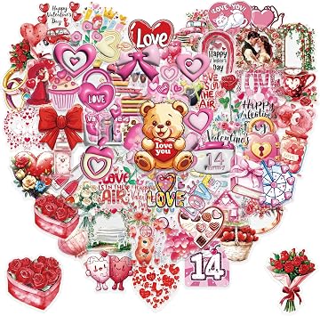 100PCS Valentines Day Stickers, Non-Repeating Vinyl Waterproof Romantic Stickers for Laptops, Water Bottles, Scooters, Valentines Day Wall, Window Decorations