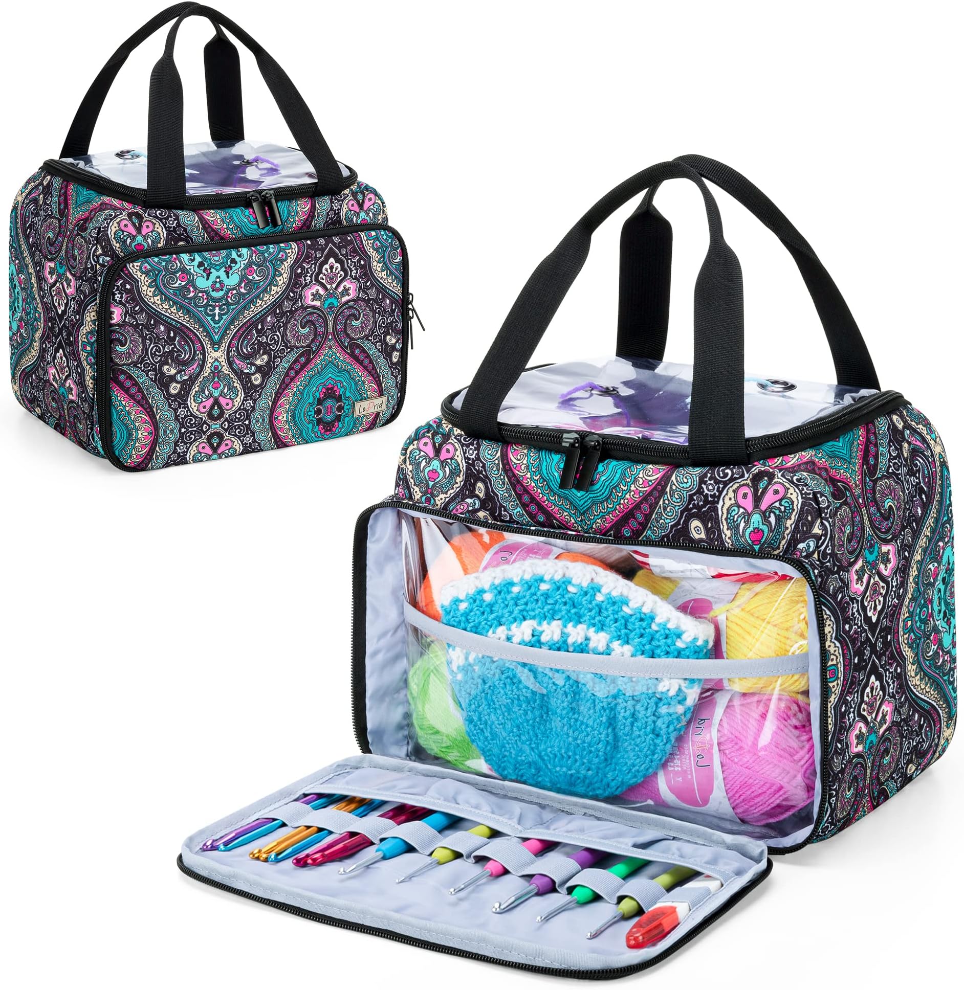 Small Yarn Storage Bag with 2 Grommets, Portable Knitting Tote for Knitting Kit & Crochet Accessories, Yarn Project Organizer for Knitting Supplies Set for Adults, Totem (Bag Only)