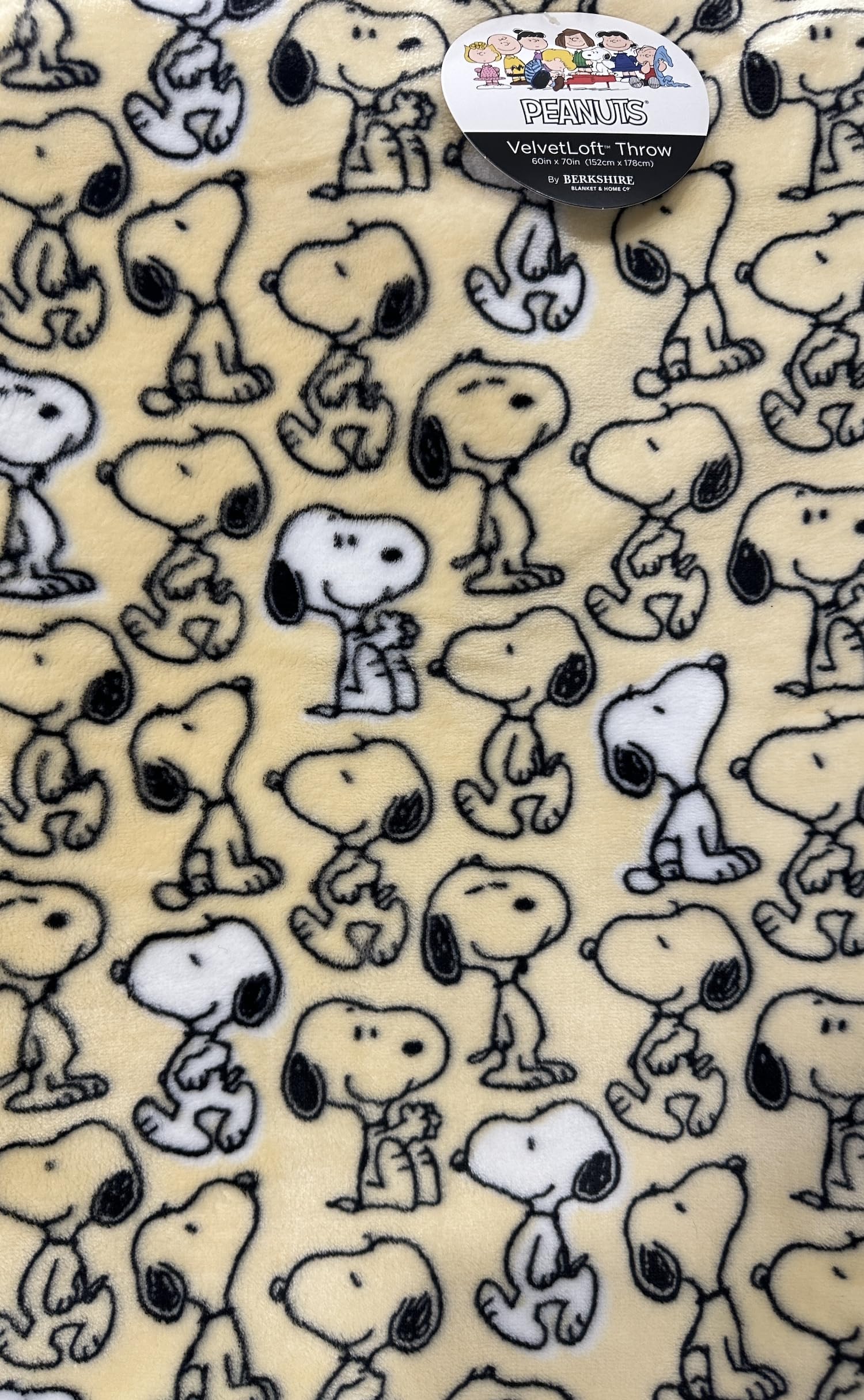 Berkshire Blanket & Home Co. Peanuts Gang Plush Blankets and Throws (Yellow - Sketched Characters All Over, Throw - 60