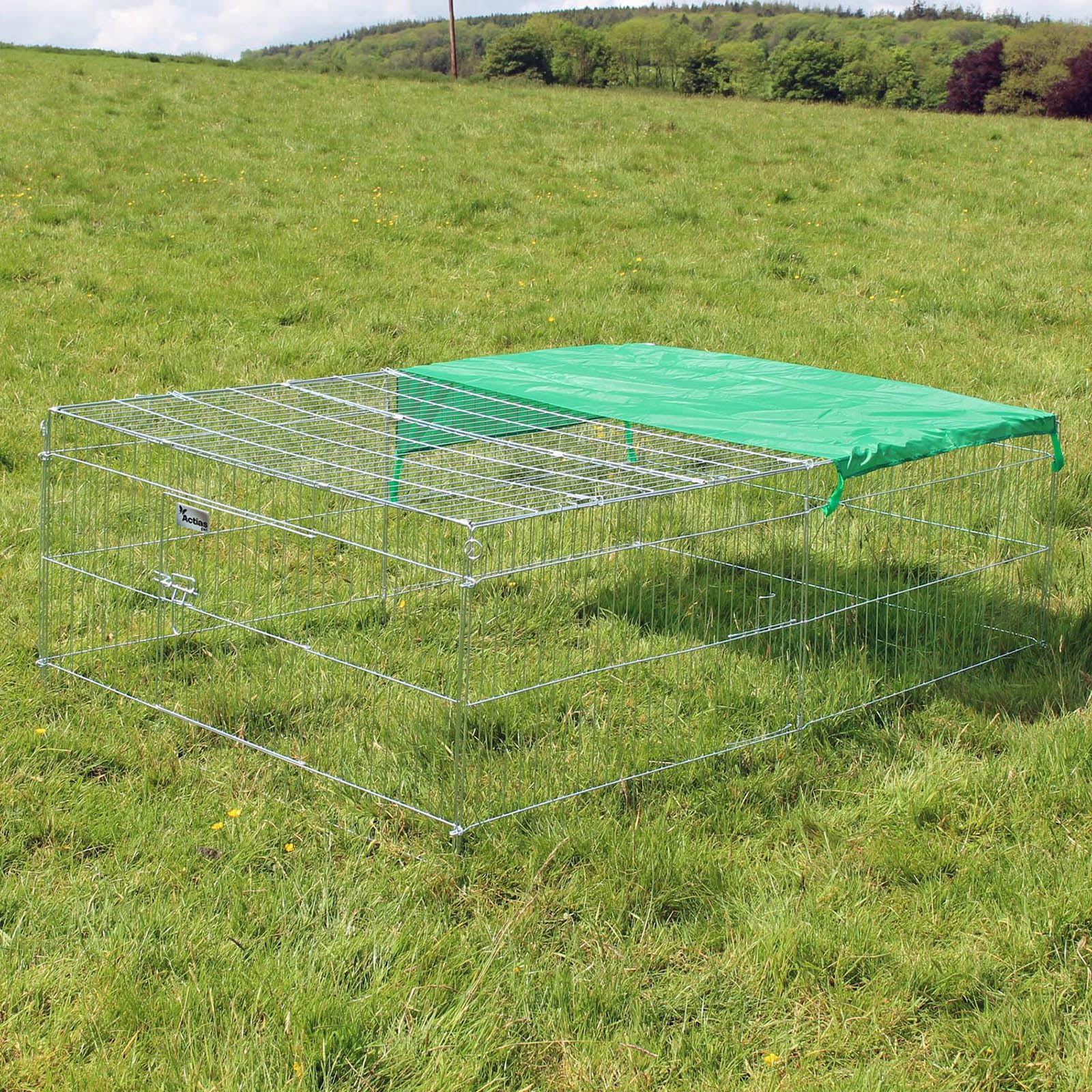 Actiaspet - Metal Run for Rabbit/Guinea Pig/Chicken/Duck/Ferret/Dog/Cat Pet Enclosure with Roof Sunshade (Grey, XLarge, 6 Panels)