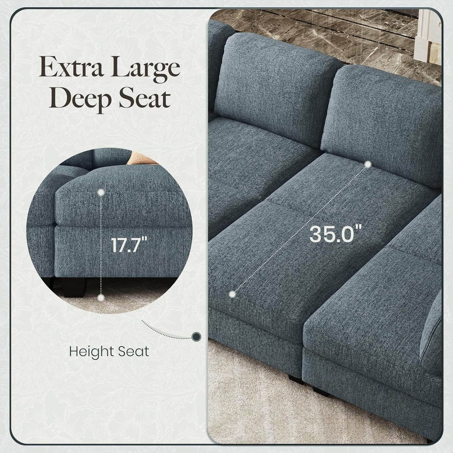 Belffin Sectional Sleeper Sofa Bed with Deep Seat Modular Sectional Cloud Sofa Couches for Living Room. Blue Grey Couch
