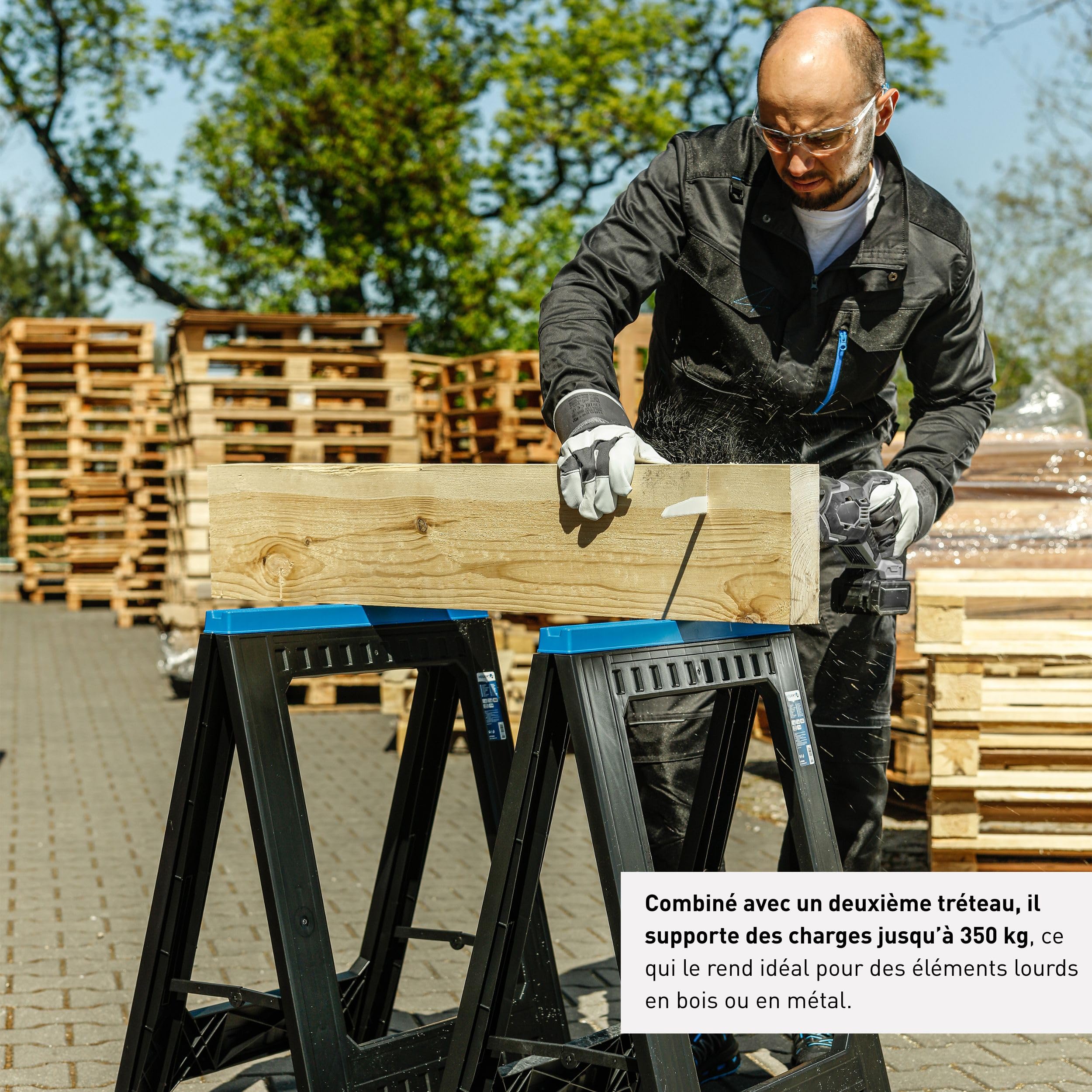 HÖGERT TECHNIK Banc de travail pliant en plastique, hauteur stable 77 cm, tréteau de travail avec pieds antidérapants, deux supports, charge maximale de 350 kg, pour le travail du bois et du métal