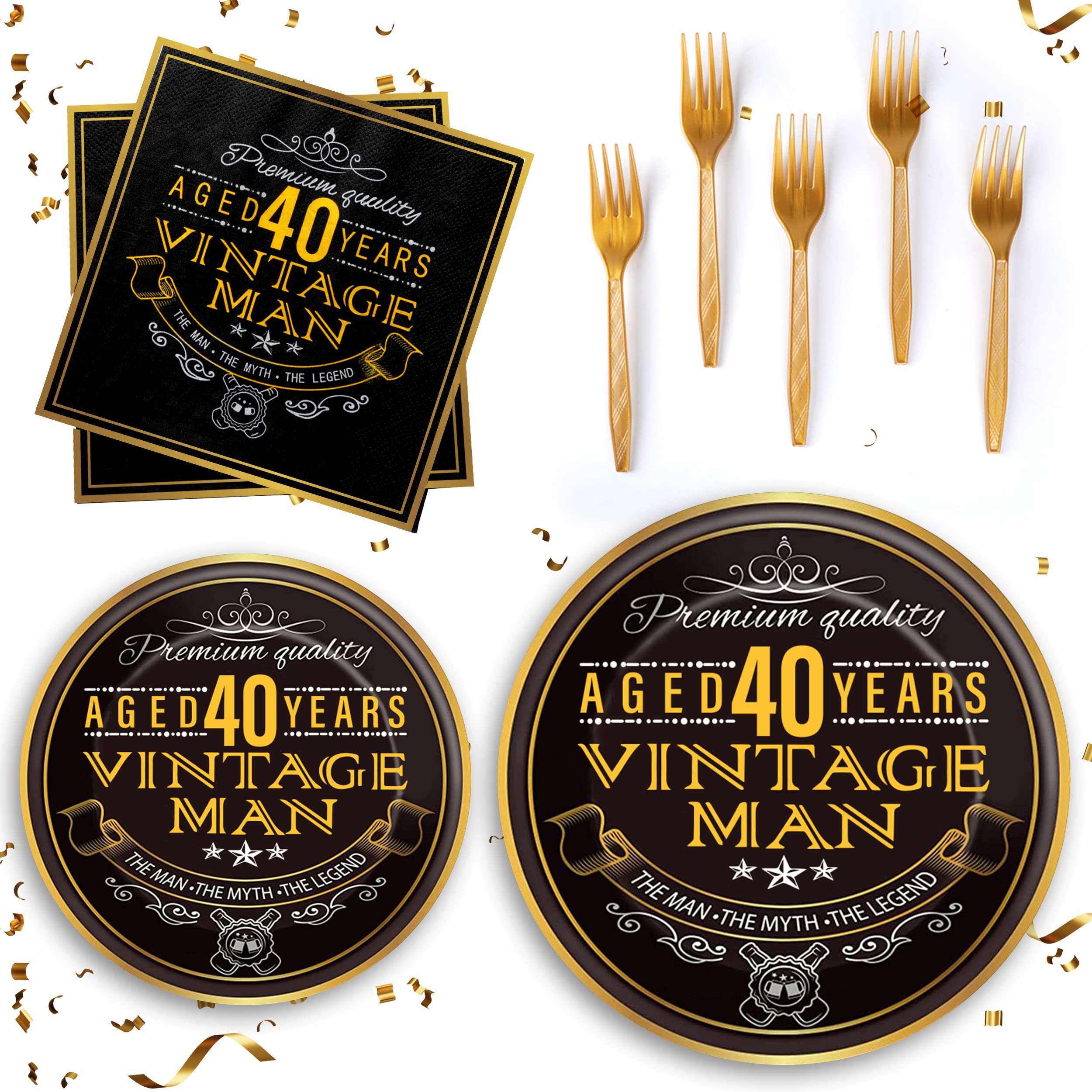 DKCC 40th Birthday Party Tableware Set with 96 pieces 40th birthday decorations for men 1983 birthday decorations 40th birthday plates and napkins set for 24 Guests