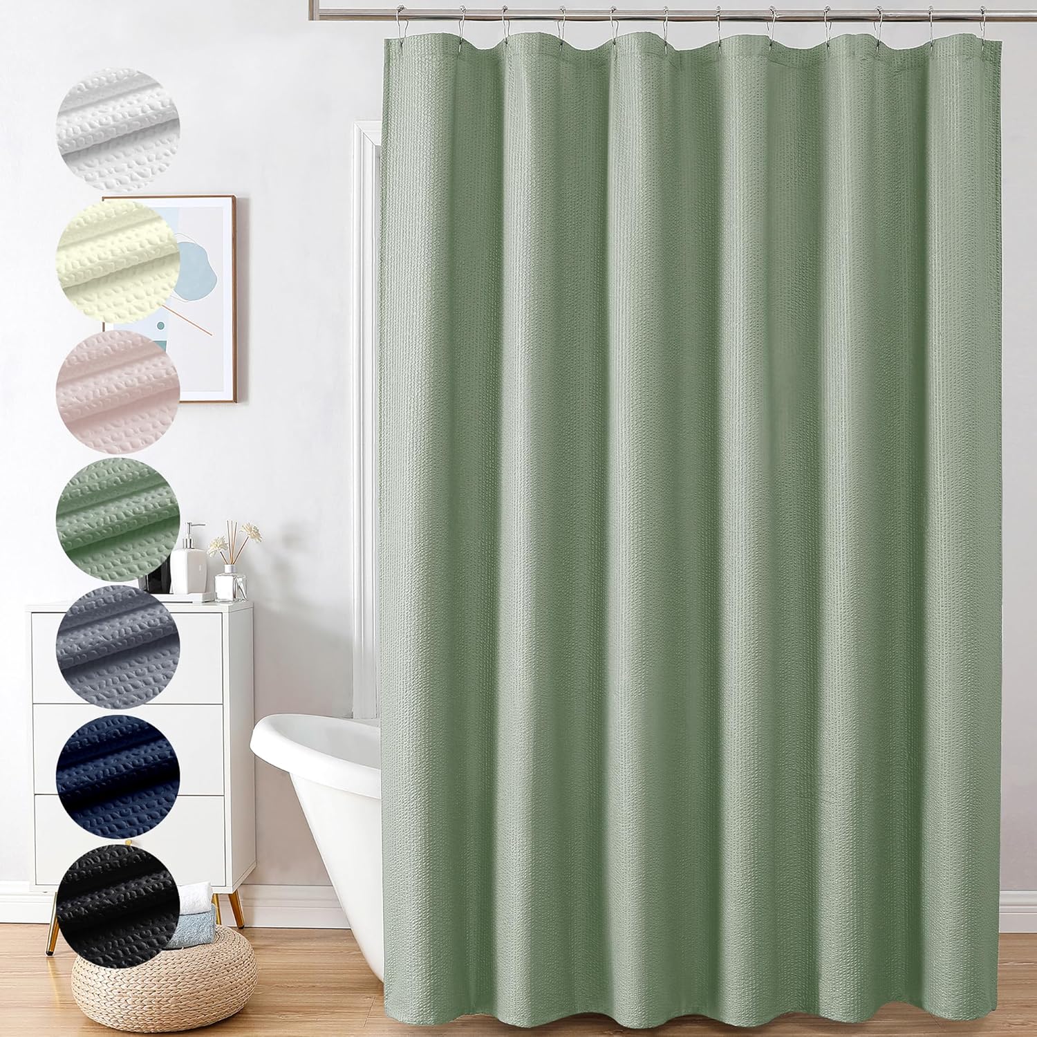 OVZME Berry Extra Long Green Shower Curtain 96 Inch Long