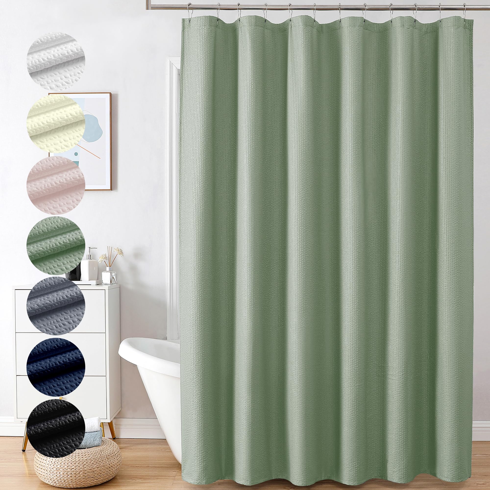 OVZME Berry Sage Green Extra Long Shower Curtain 72 x 84 Inch, 3D Embossed Textured Fabric Shower Curtain for Bathroom, Hotel Spa Bathroom Curtains,