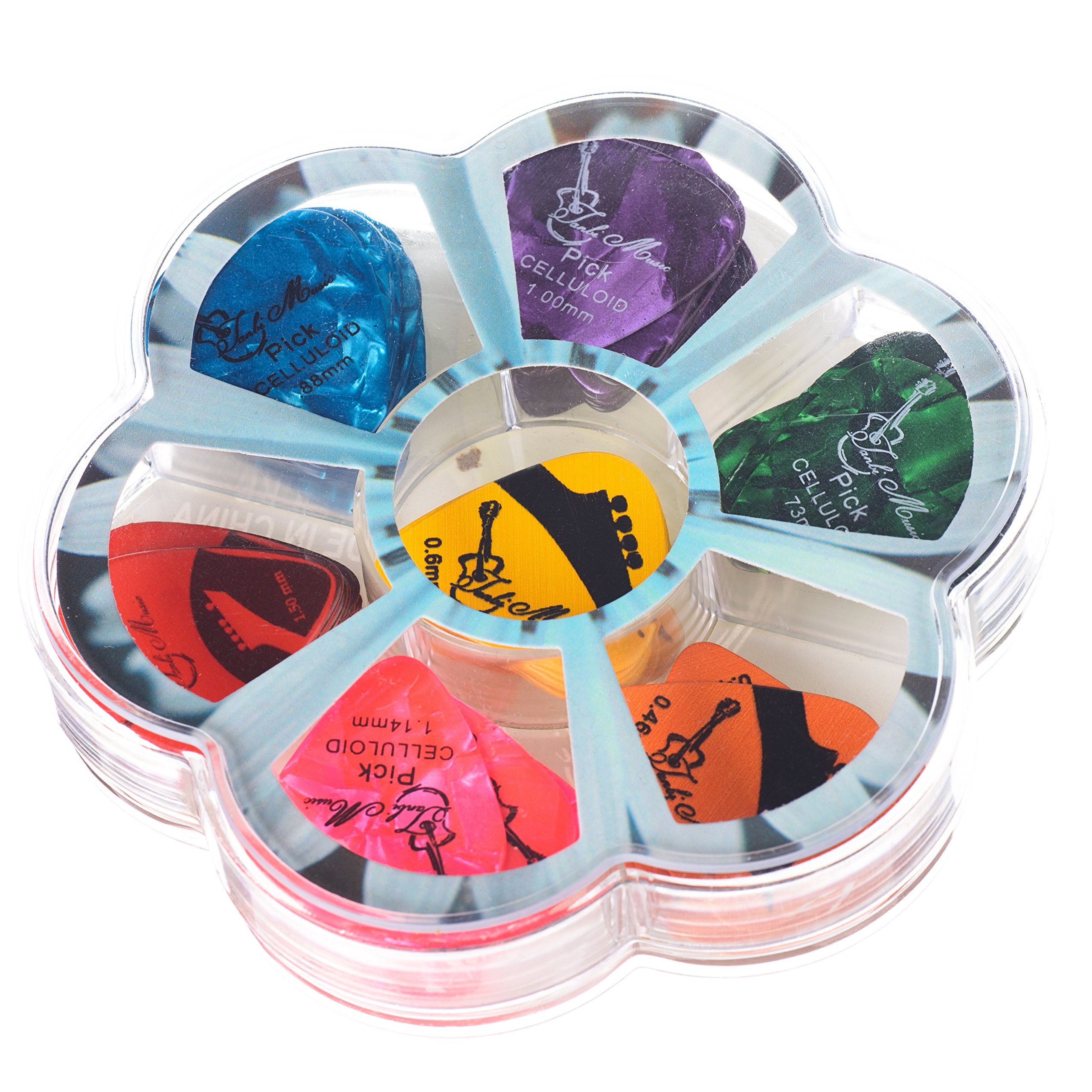 Assorted Celluloid Guitar Picks in Bulk: Thin, Medium and Heavy Gauge (50/60/75 pcs pack)