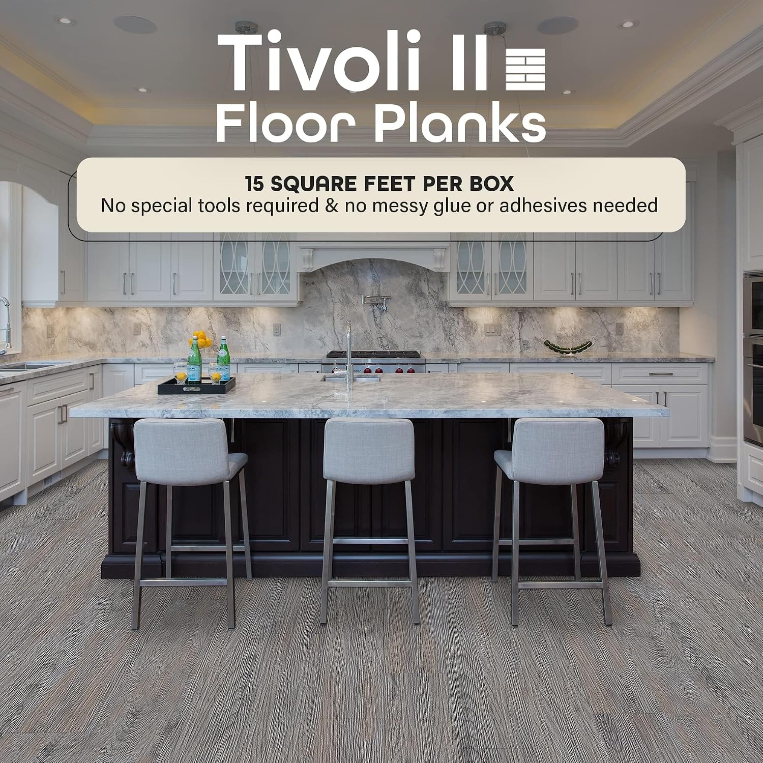 Tivoli II Self Adhesive Vinyl Floor Planks, 10 Pack - 6" x 36", Silver Spruce - Peel & Stick, DIY Flooring - Natural Wood Grain Feel for Kitchen, Dining Room & Bedrooms by Achim Home Decor