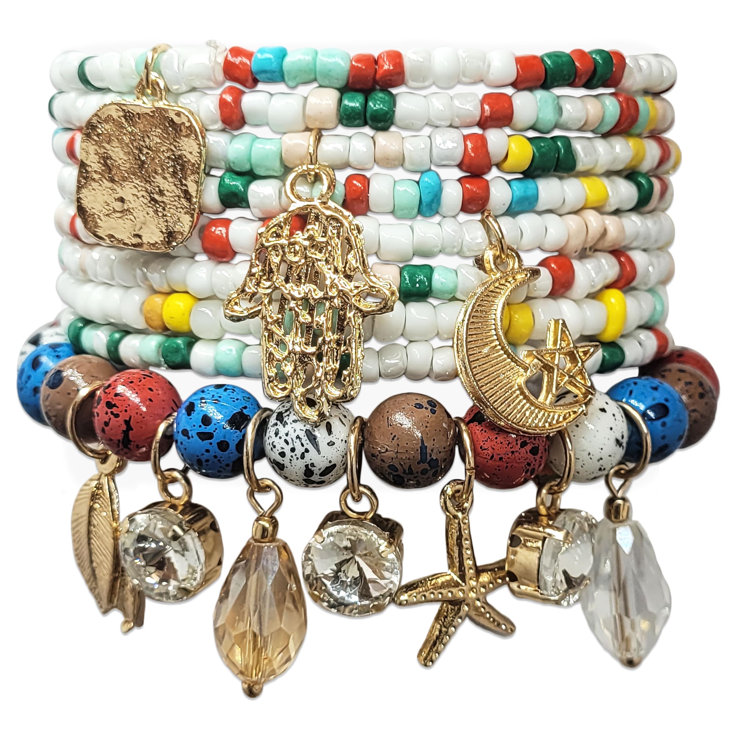 BOHENOOR Bohemian Bracelet Set - Combo Set - Multicolor Beads Bracelets for Women and Girls - Stretchable Elastic, Beach Wear - Perfect Birthday, Anniversary, Valentine Gift (White) (B0D8L9DZ4H) Amazon Price History, Amazon Price Tracker