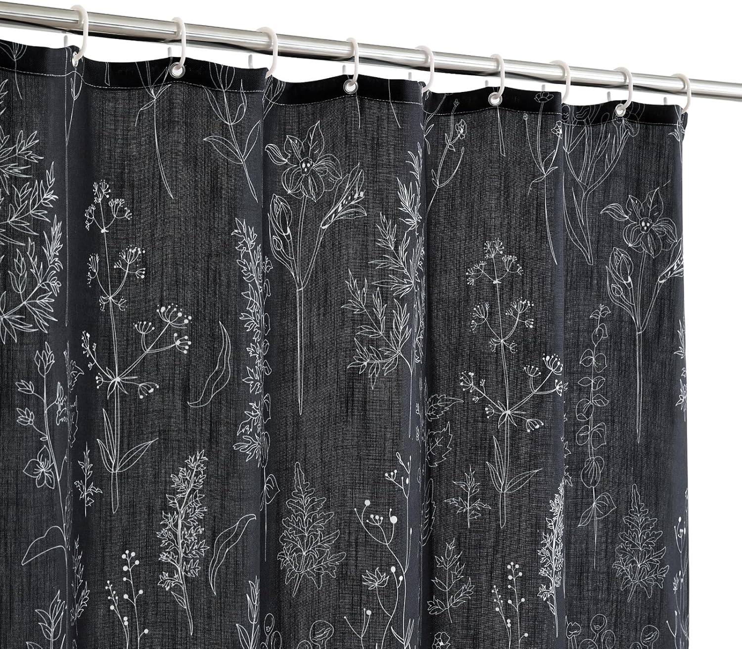 Estmy Vintage Botanical Linen Shower Curtain for Bathroom Extra Long 78'', Black Woody Textured Fabric Shower Curtain Set Cute Plant Leaves Cottagecore Farmhosue Boho Floral Bathroom Decor