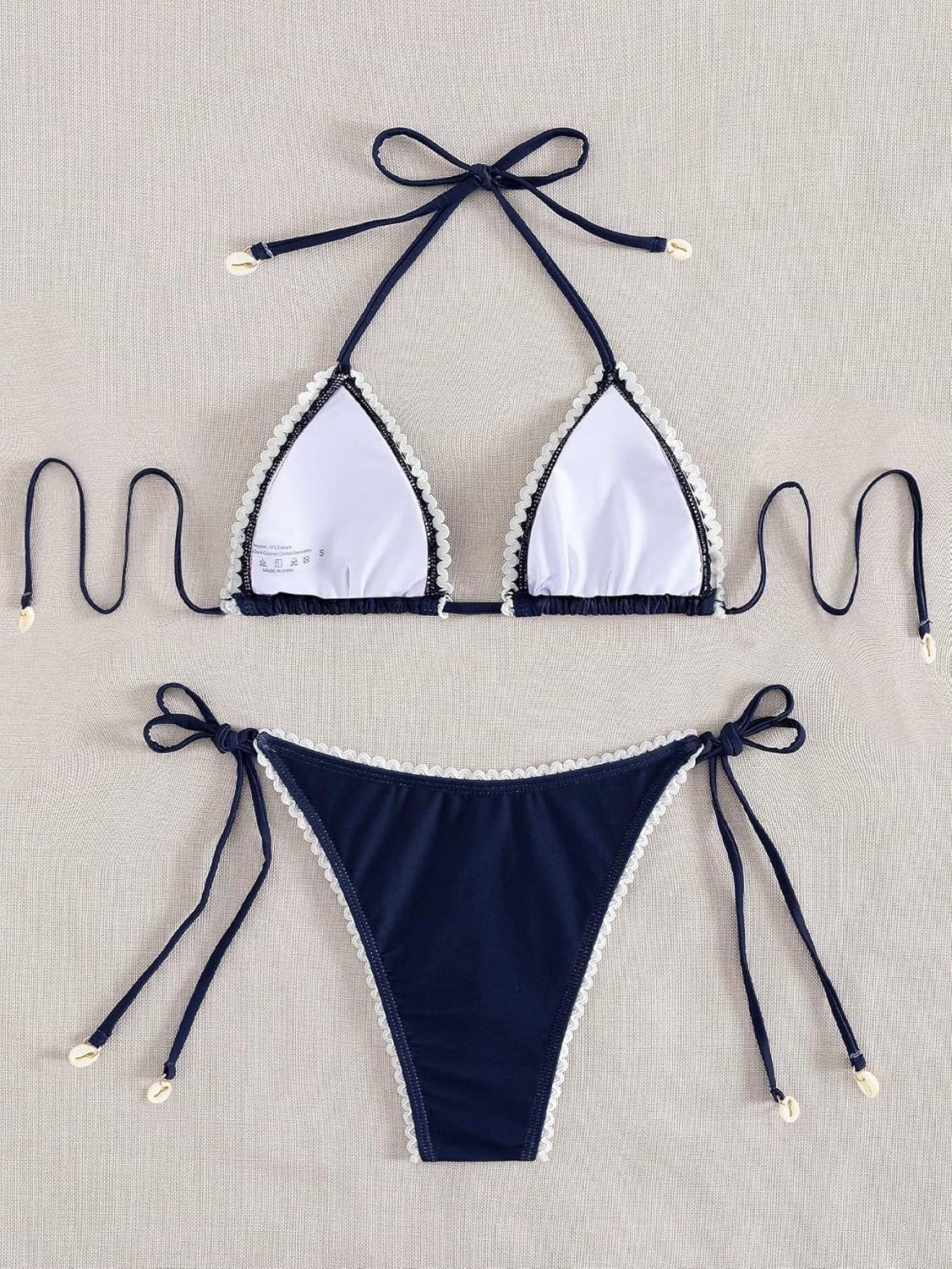 Tainehs Ribbed Two Piece Bikini Sets for Women Sexy Halter Triangle Top Swimsuit String Thong Bathing Suit