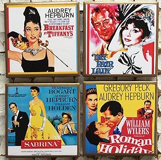Audrey Hepburn movie poster coasters with gold trim