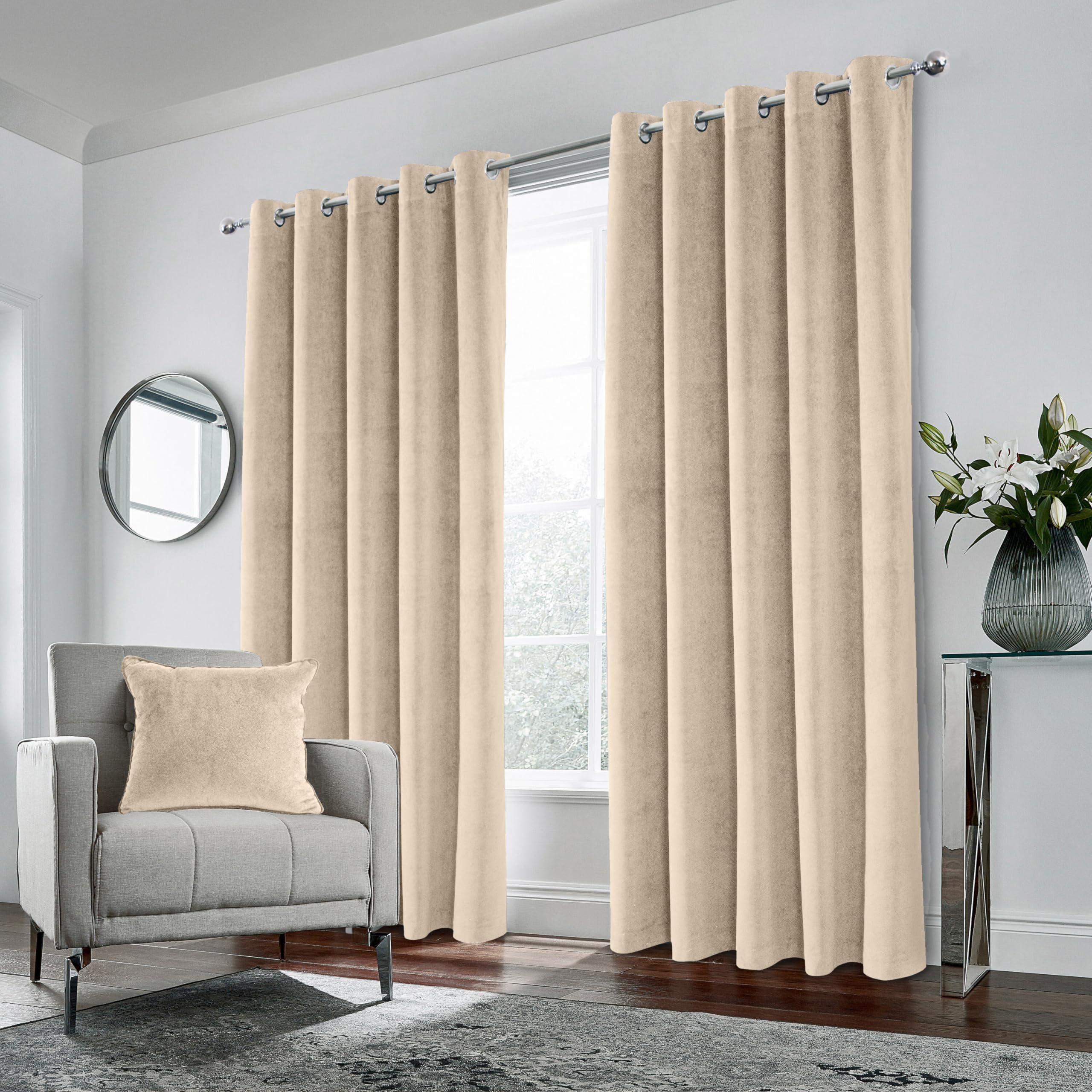 Enhanced Living Hampton Cream Velvet Blackout Thermal Eyelet Curtain 168 x 229cm
