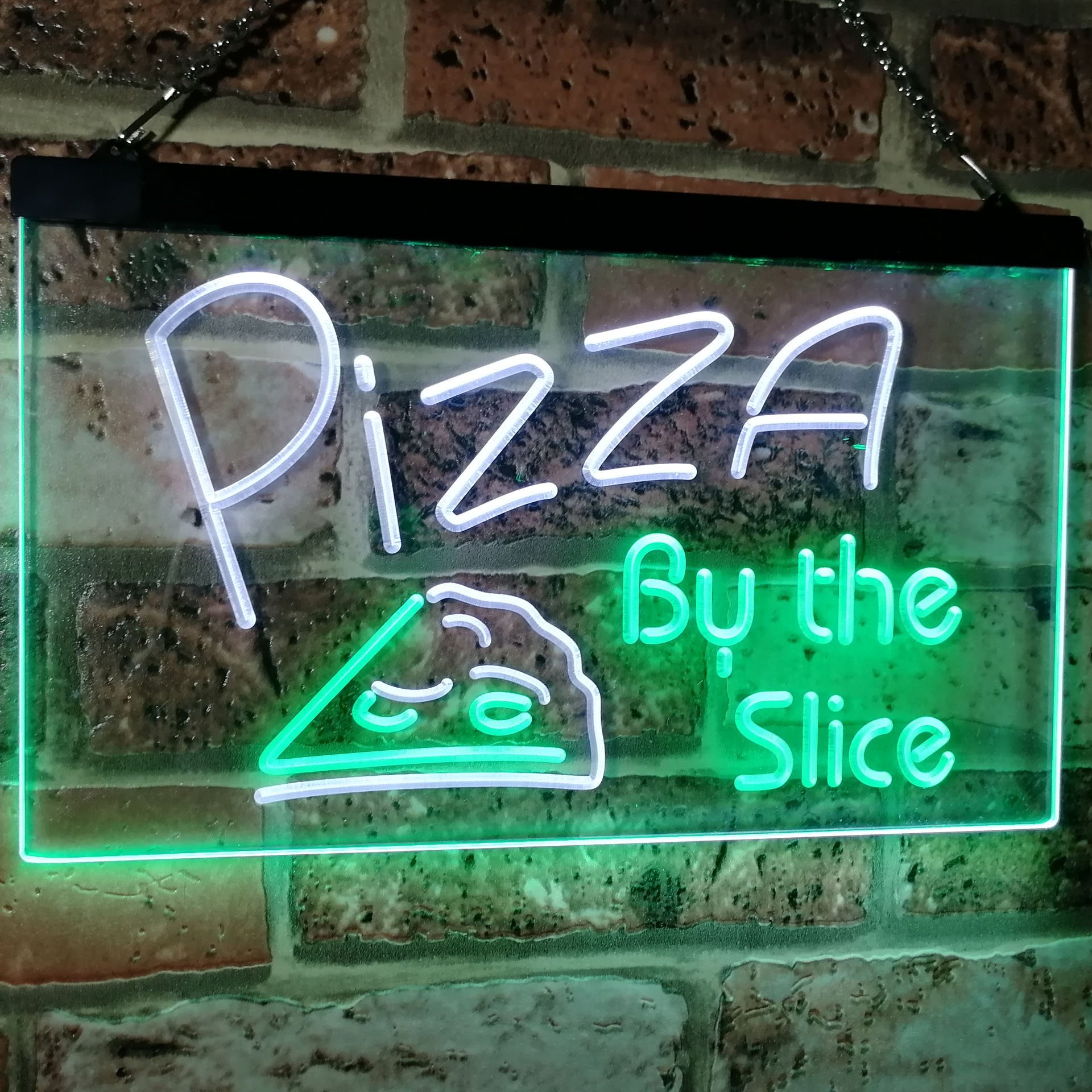 ADVPRO Pizza by The Slice Shop Display Advertising Décor Dual Color LED Enseigne Lumineuse Neon Sign Blanc et Vert 400 x 300mm st6s43-i2004-wg