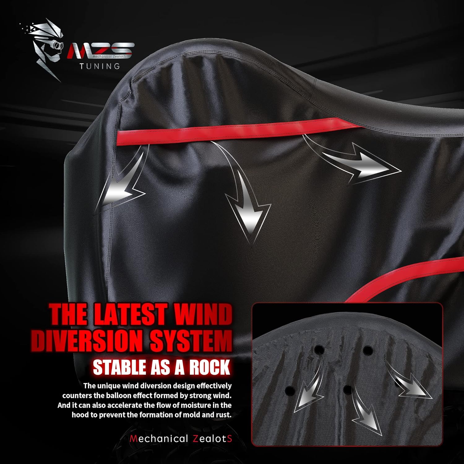 MZS Mobility Scooter Cover, Waterproof Outdoor Protection Electric Scooter Storage Cover Accessories fit up to 48 inch 3 or 4 Wheel Scooters - Vents Night Reflective Buckle Lock-Holes Bag - Image 4