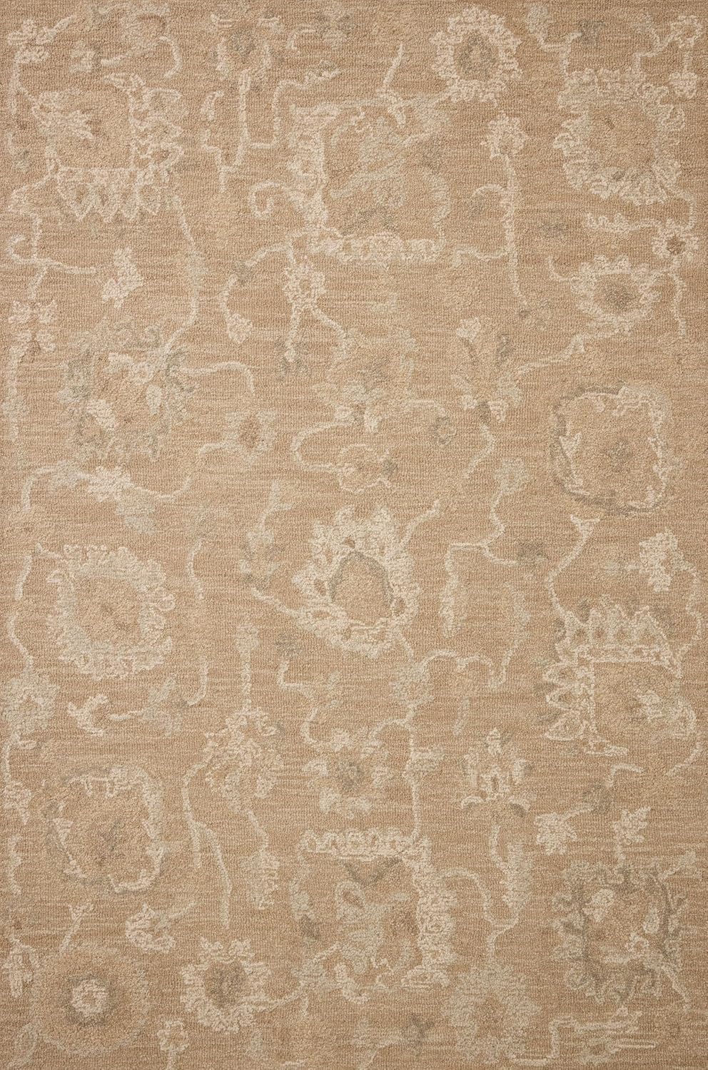Loloi Chris Loves Julia Dorothea Collection DRT-01 Sand/Pebble 9'-3" x 13' Area Rug Wool Neutral Floral Living Room Bedroom Carpet