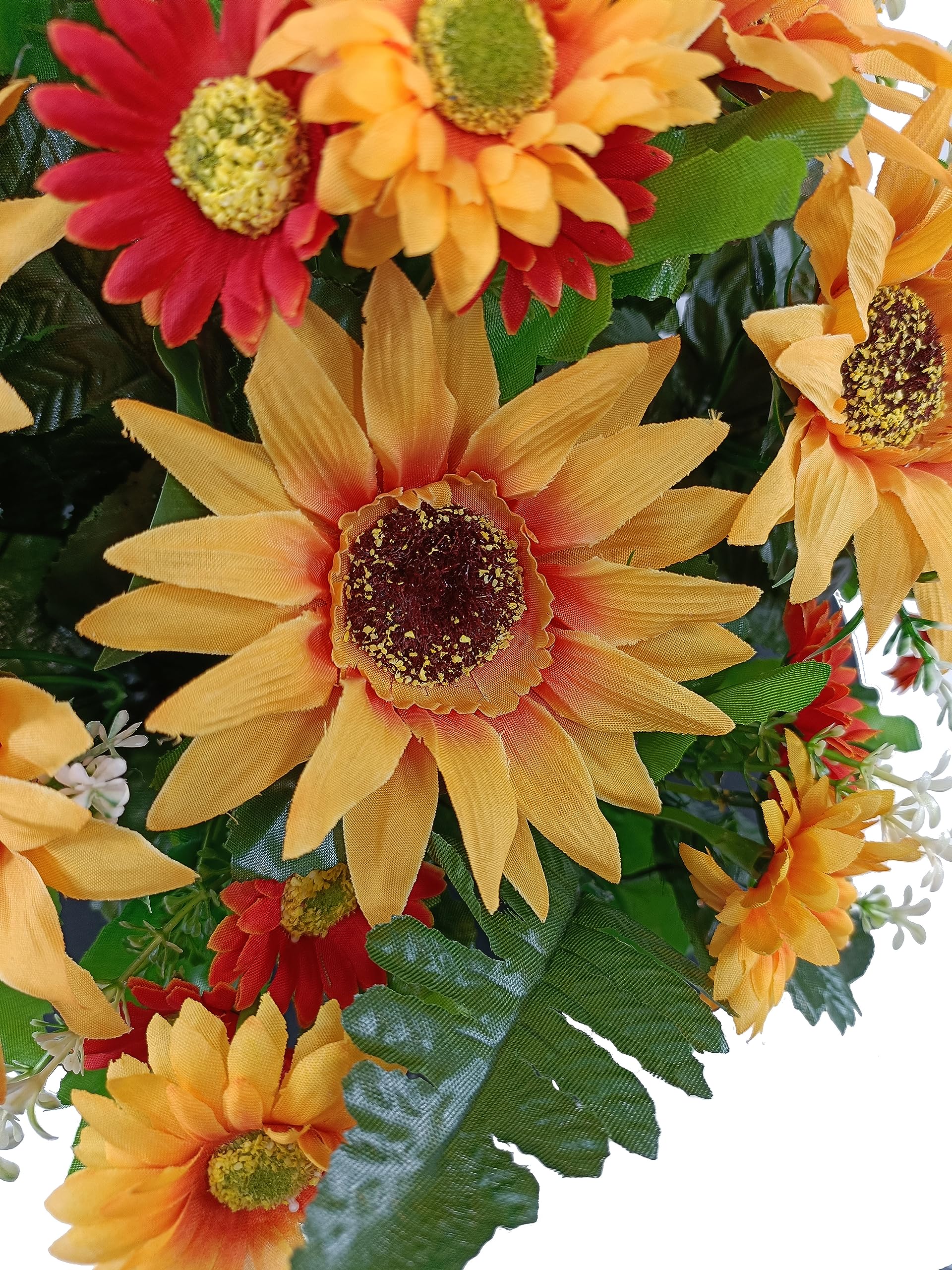 DRW Centro Flores Artificiales Cementerio, Santos, Iglesias, Aniversarios, Ceremonias, Bodas Redondo con Girasoles Amarillos 40x50 cm