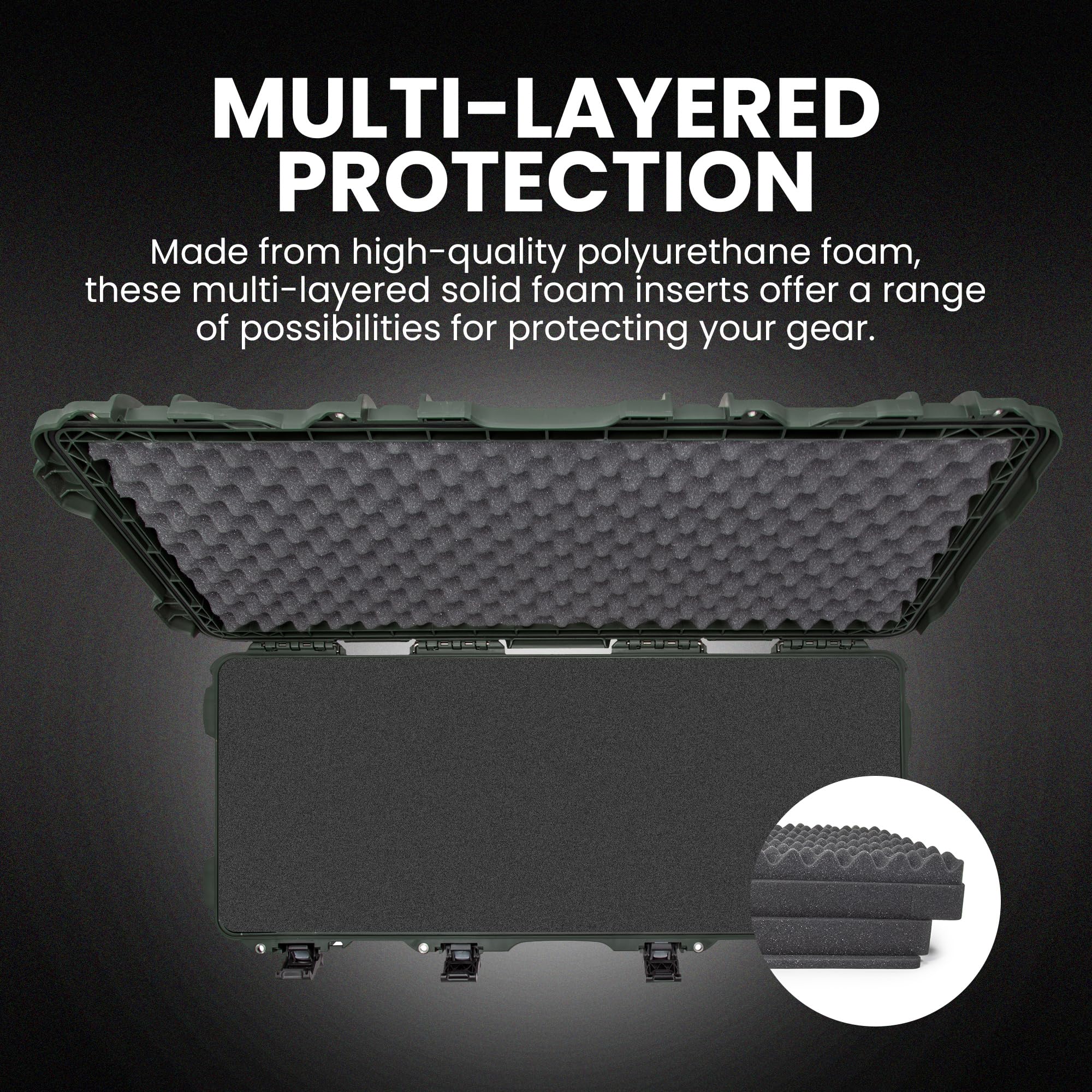 NANUK 985 Hard Case 40” with Wheels & Customizable Foam Insert, IP67 Waterproof & Crushproof, Rugged Construction for Ultimate Protection, Made in North America – Olive (39.7” x 17.3” x 6.6”)