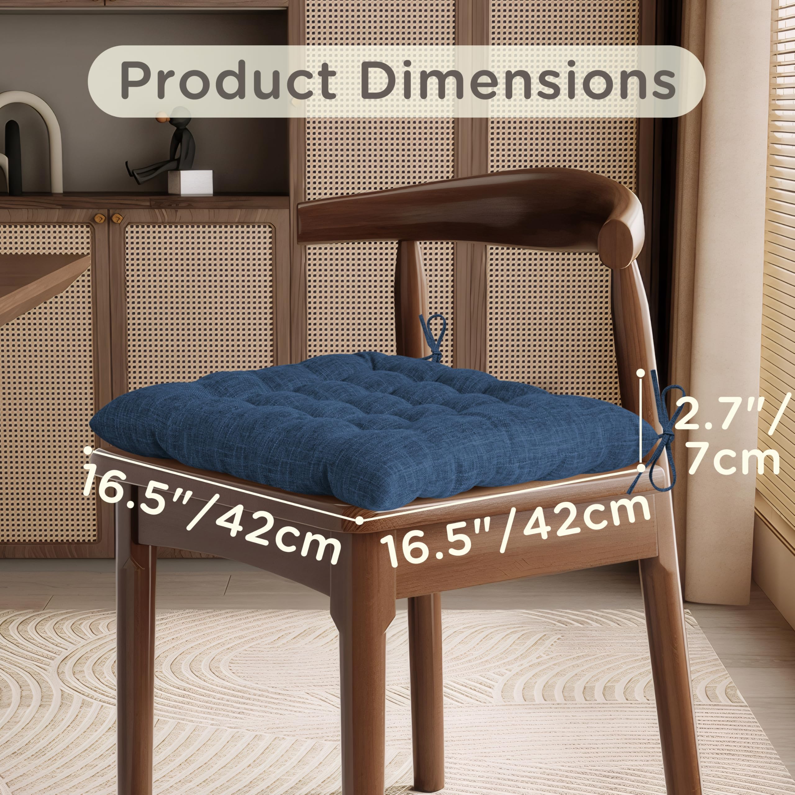 MineCozy Dining Chair Cushions Set of 4 with 16 Fixed Points Soft Kitchen Chair Pads with Ties Seat Cushion for Dining Room 42X42X7cm/16.5