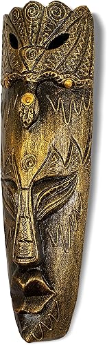 Miniatura 2 de G6 Collection Máscara de pared de madera tallada a mano con pavo real dorado para colgar en la pared, decoración del hogar, arte de acento,