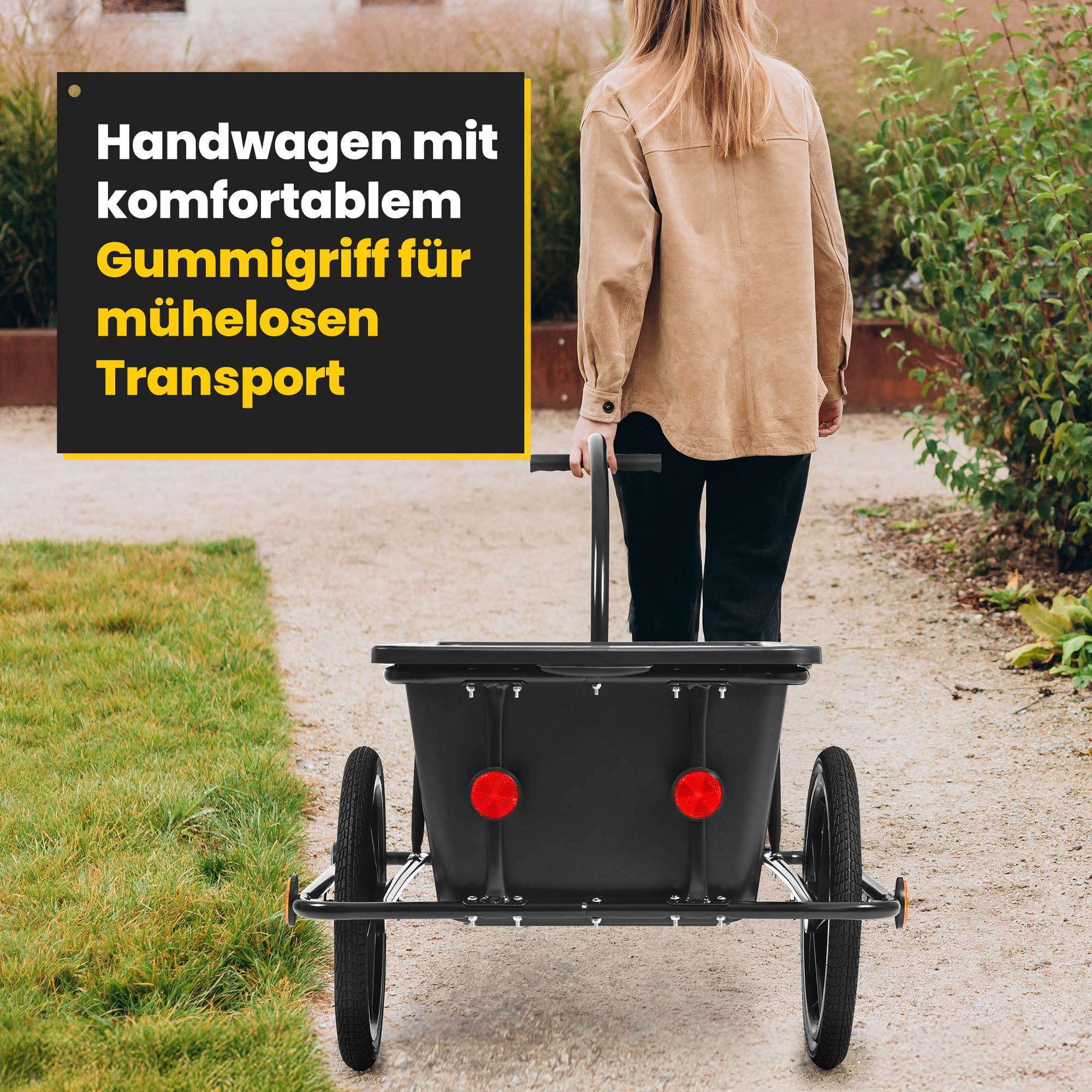 SAMAX Lastenanhänger Fahrradanhänger 90 Liter 80 Kg mit Kupplung Schutzplane und Verbindungsschelle - Transportanhänger Fahrrad Anhänger Handwagen mit Kunststoffwanne in Schwarz - Mountain
