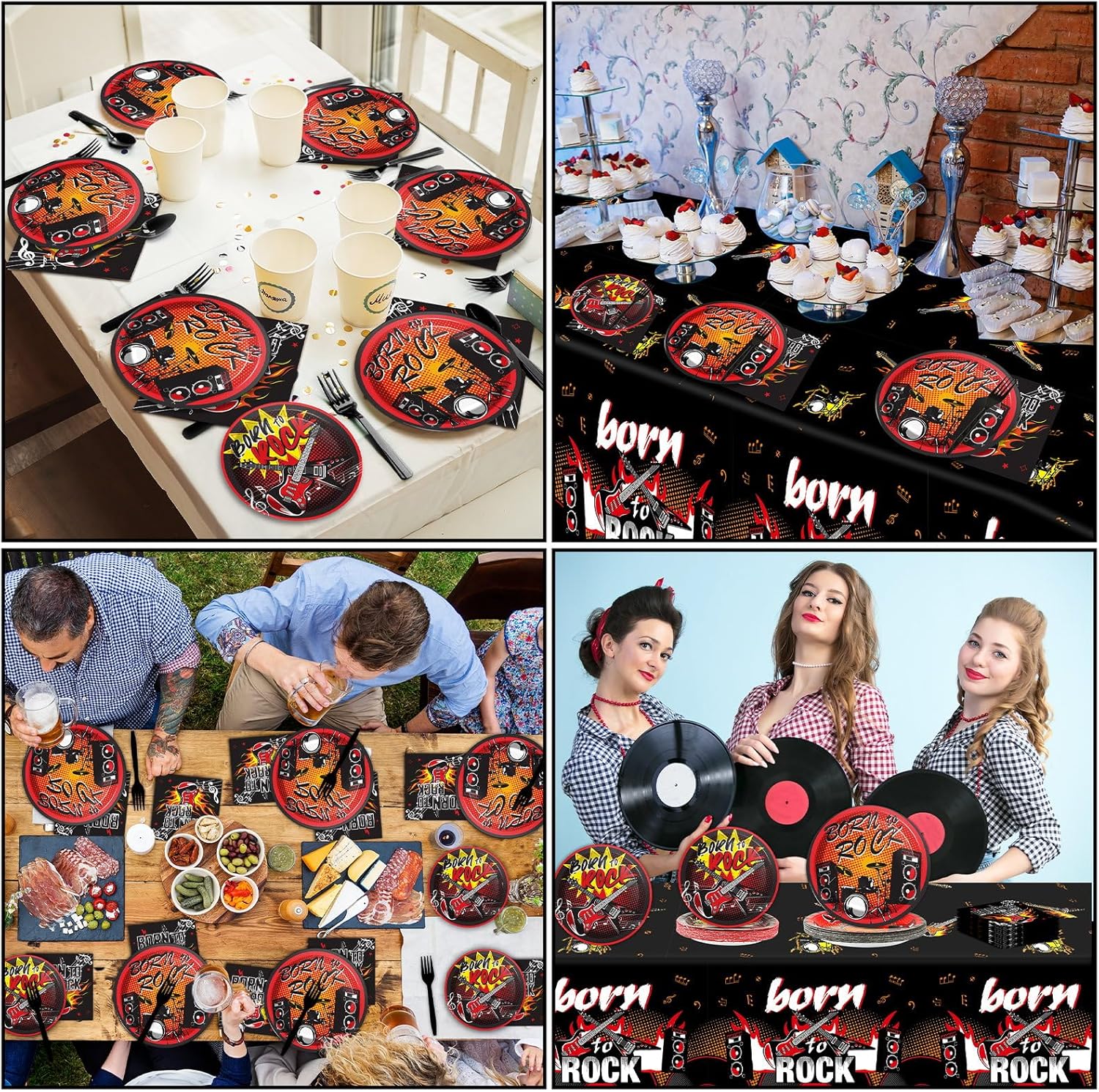 Rock Themed Party Supplies Music Party Tableware Set for 24 Guests Rocking Birthday Party Plates Rock Star Party Decorations Includes Plates, Napkins, Tablecloths