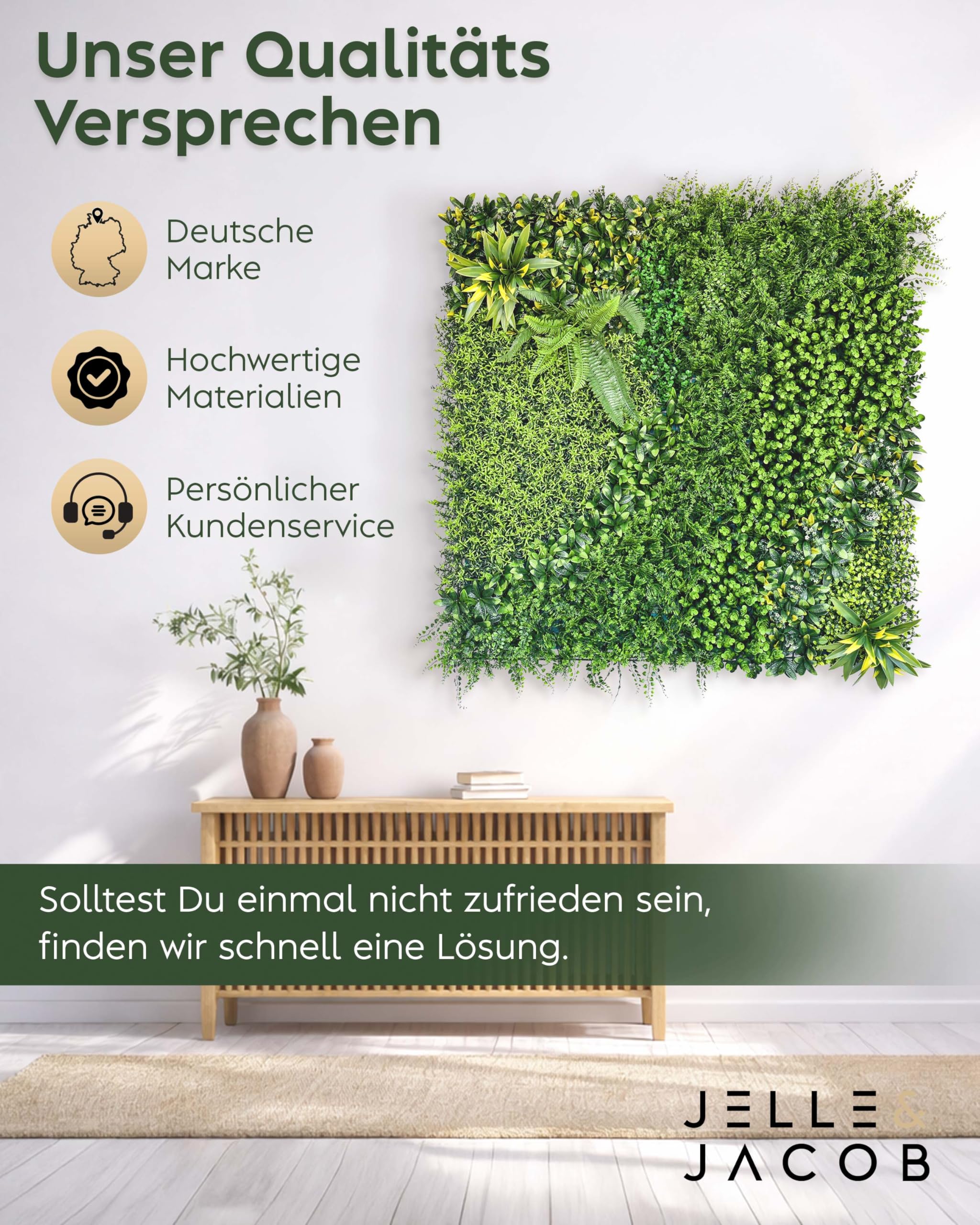 JELLE & JACOB Künstliche Pflanzenwand Indoor & Outdoor, Blumenwand Urban Jungle, 6er Set je 50x50 cm, pflegeleicht & langlebig - für Wohlfühl-Atmosphäre, Kunstpflanzen Wand, Green Wall, Pflanzen Wand