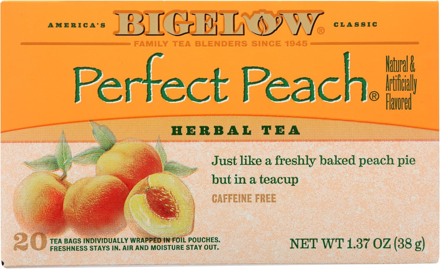 Bigelow Perfect Peach Herbal Tea 20 Bags (Pack of 6), 120 Tea Bags