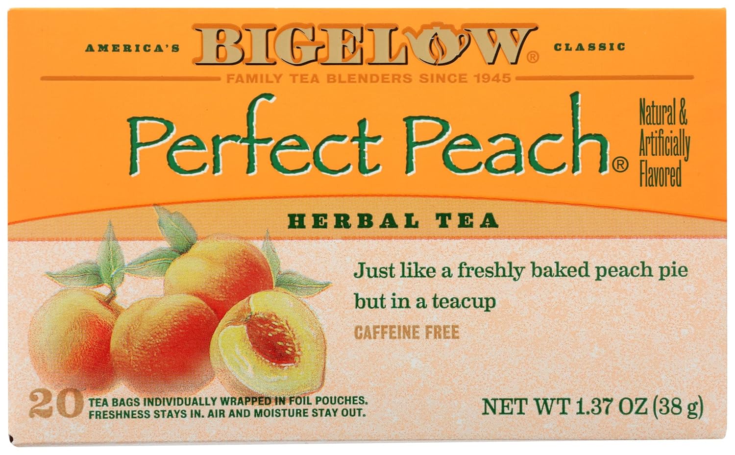 Bigelow Tea Perfect Peach Herbal Tea, Caffeine Free, 20